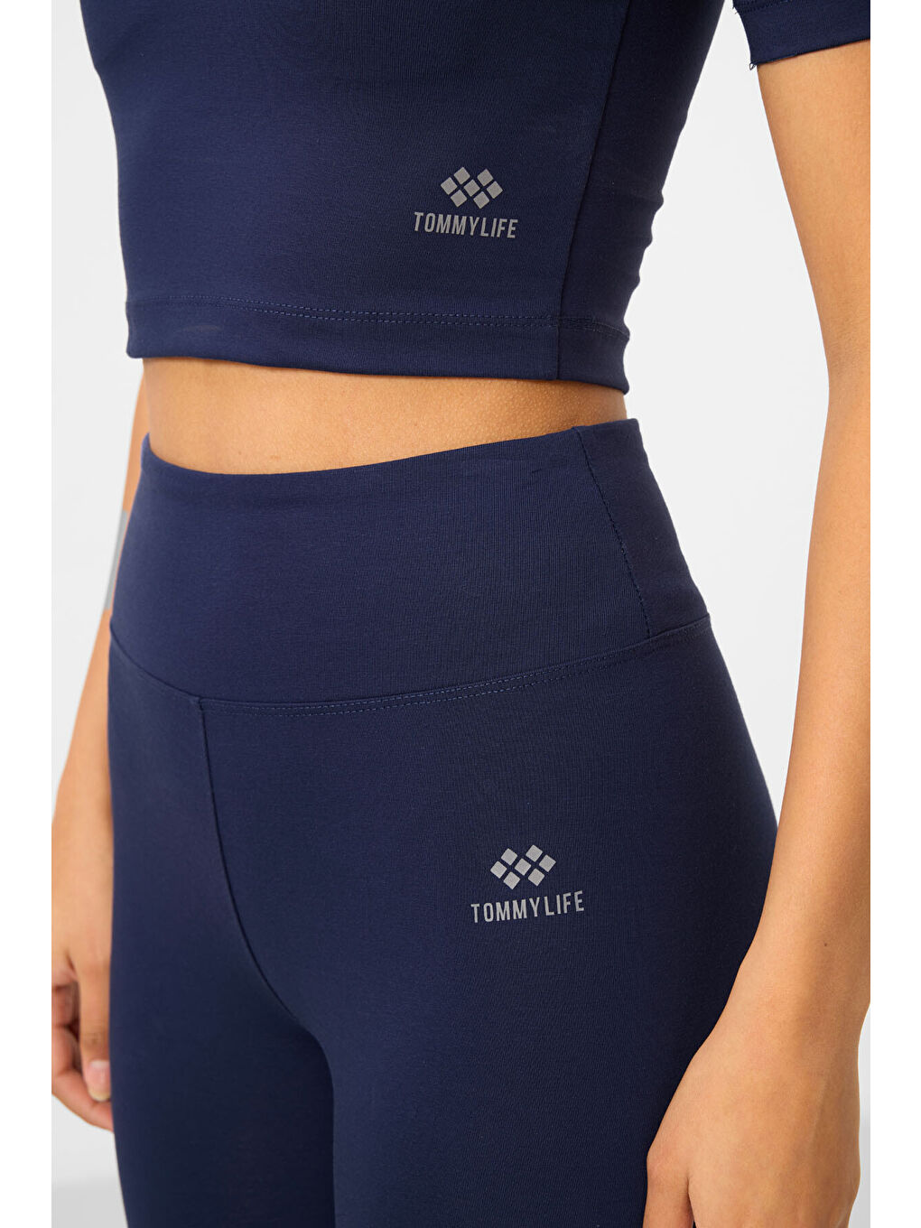 İndigo Yüksek Bel Kapri-Crop Tişört Slim Fit Kadın Tayt Takım - 95285-1