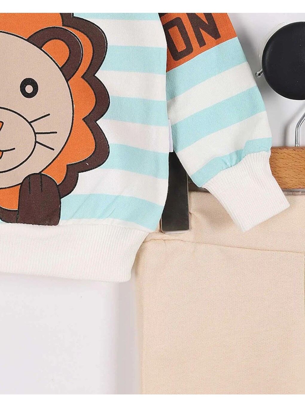 Mavi Aslan Desenli Bebek Takımı (3-18 Ay) - Çizgili Uzun Kollu Sweatshirt Ve Eşofman Altı-5