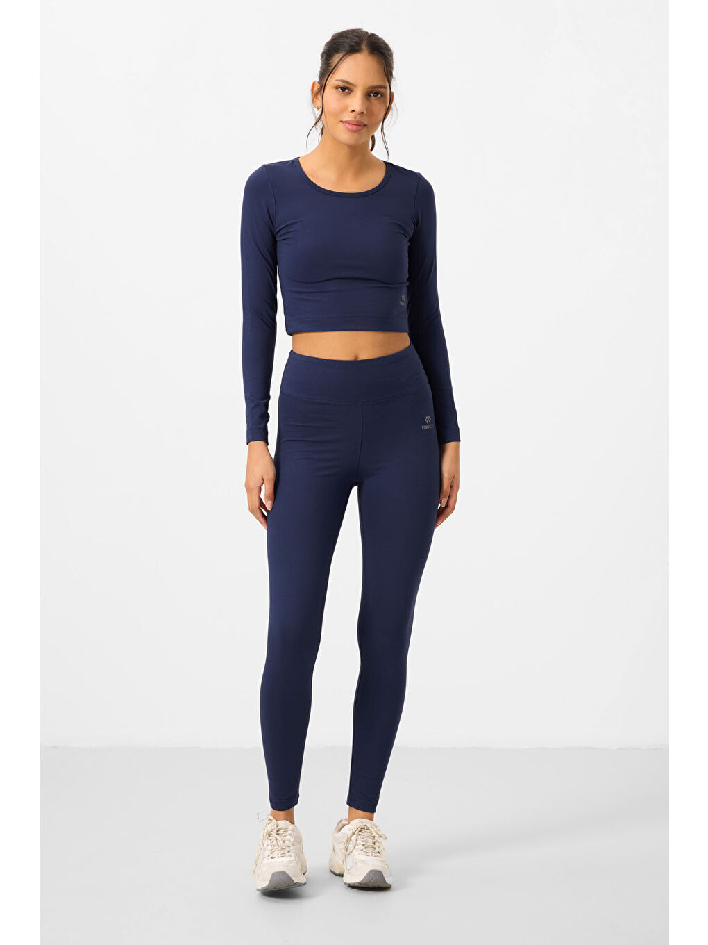 İndigo Yüksek Bel Uzun Kollu Slim Fit Crop Top Kadın Tayt Takım - 95286