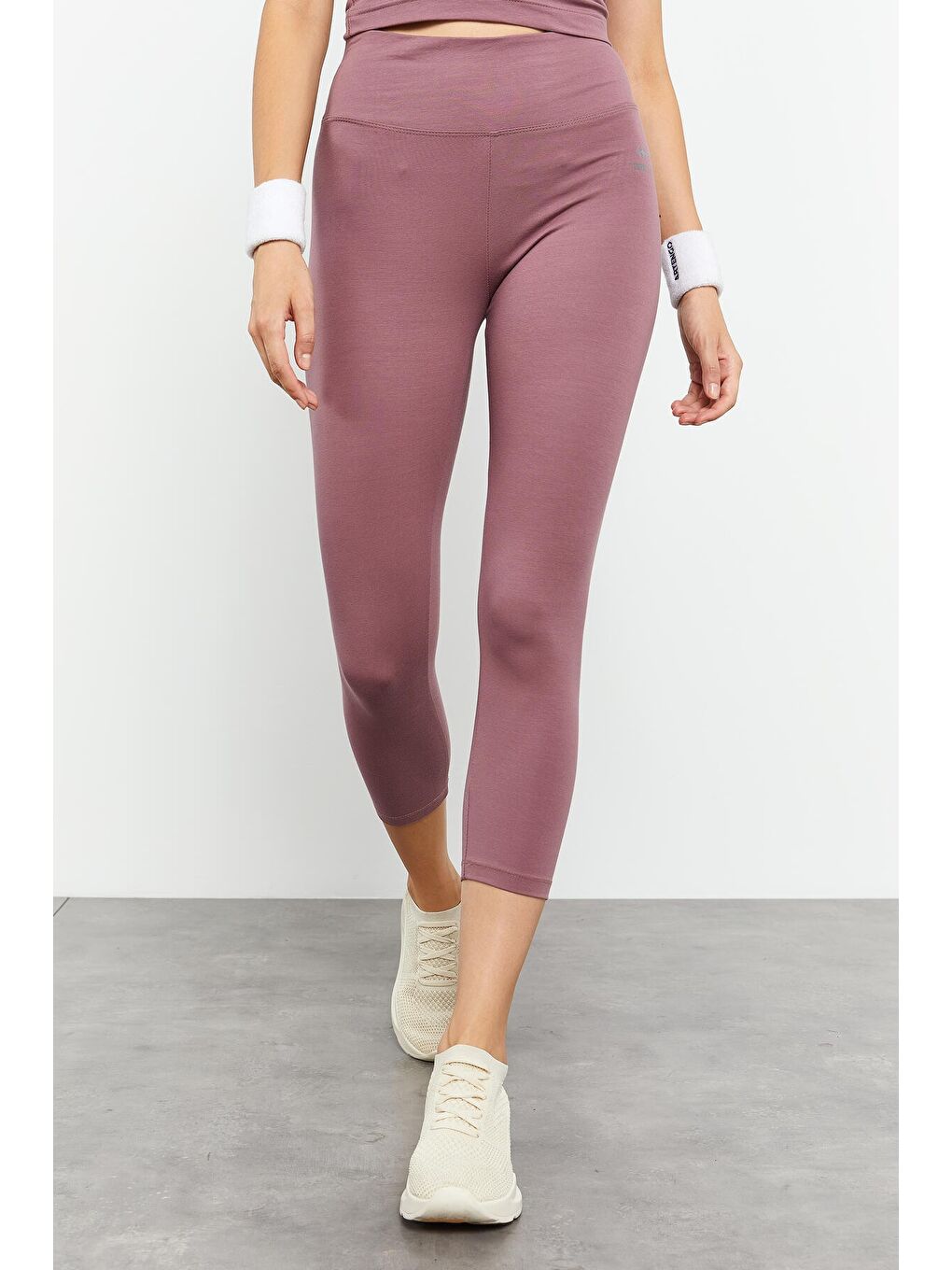 Pembe Gül Kurusu Yüksek Bel Kapri-Crop Atlet Slim Fit Kadın Tayt Takım - 95284-2