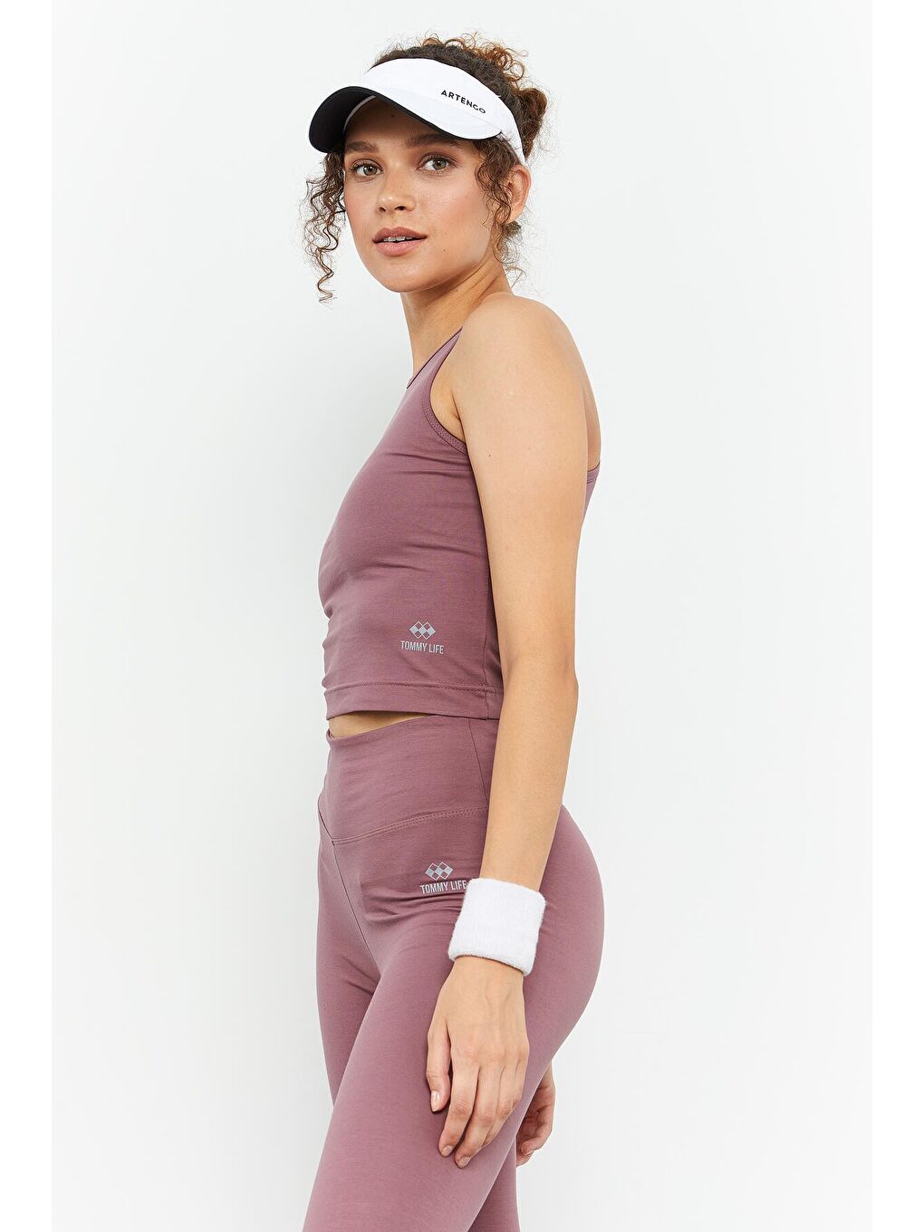 Pembe Gül Kurusu Yüksek Bel Kapri-Crop Atlet Slim Fit Kadın Tayt Takım - 95284-4