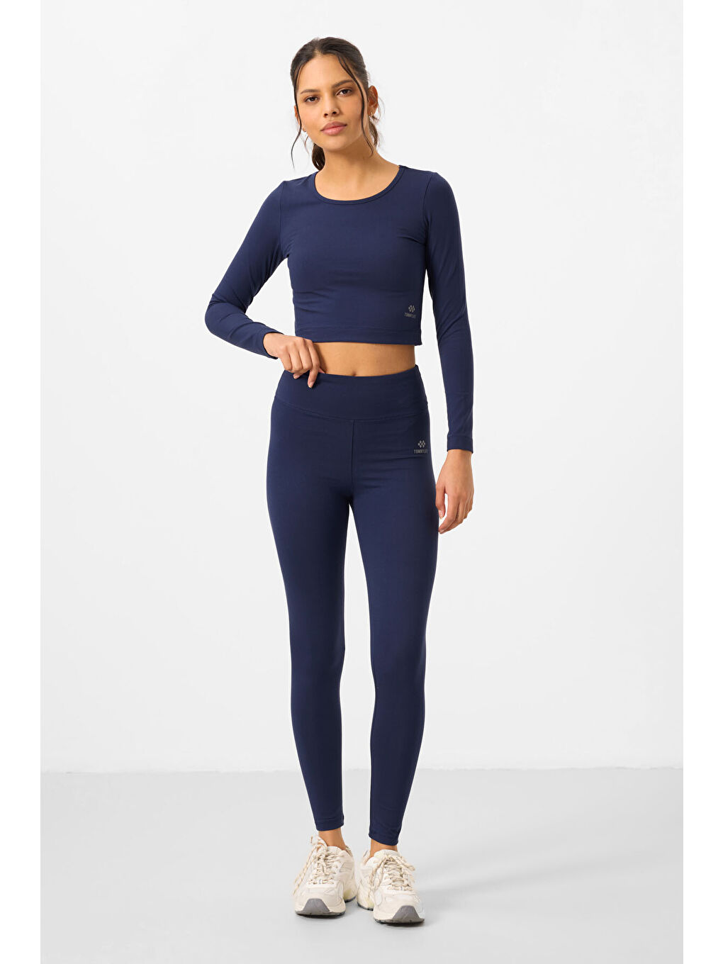 İndigo Yüksek Bel Uzun Kollu Slim Fit Crop Top Kadın Tayt Takım - 95286-2