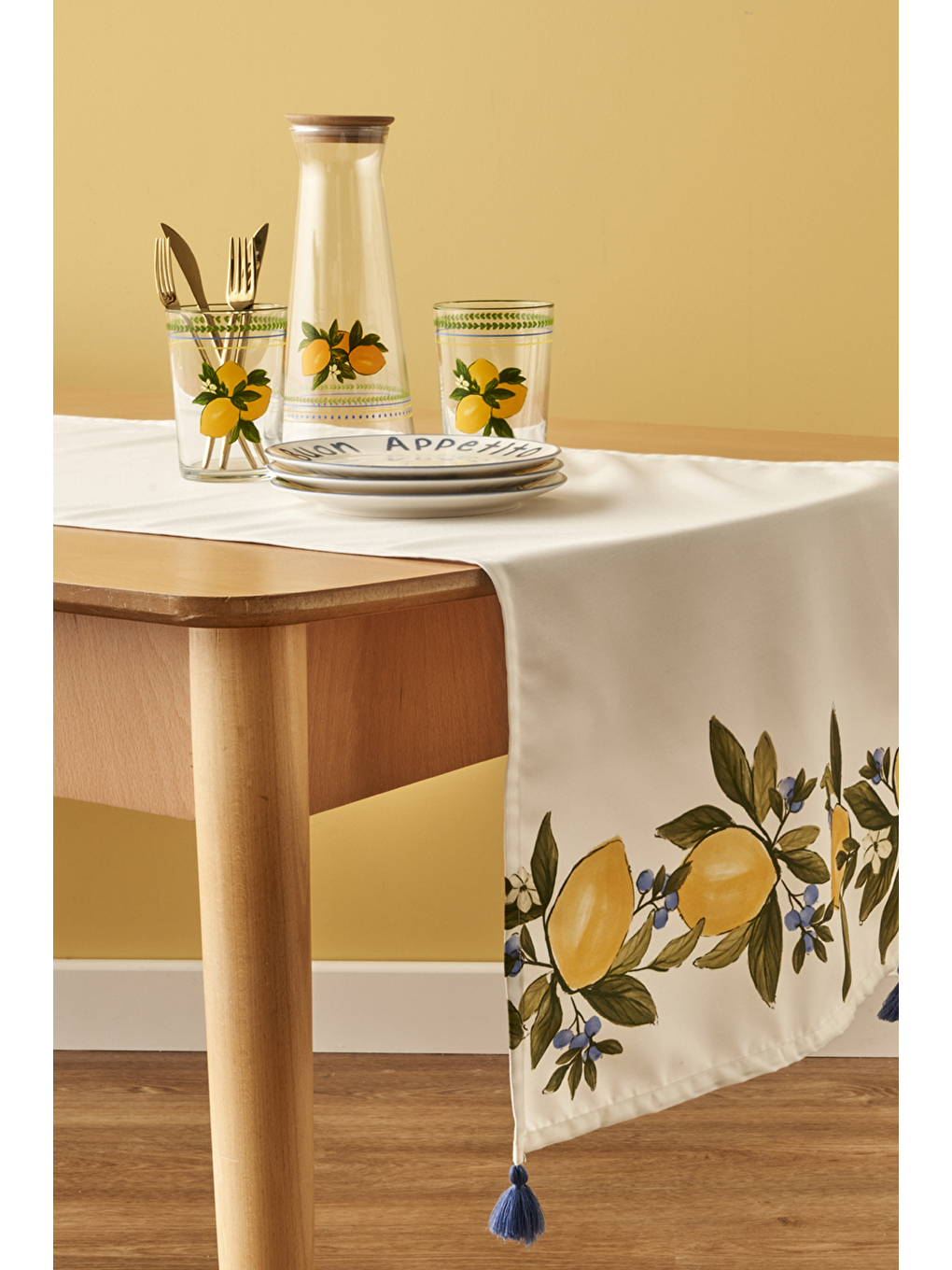 Limonlu Pamuklu Runner Sarı (50x150 Cm)