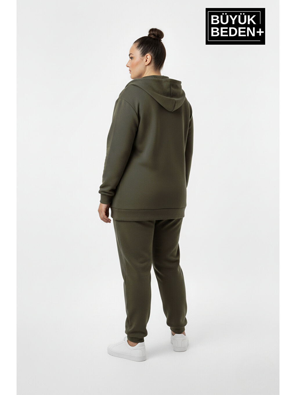 Haki Kadın Büyük Beden Fermuarlı Kapüşonlu Chef Baskılı Sweatshirt Hırka - Rahat Kalıp SPR26BHRK921-2