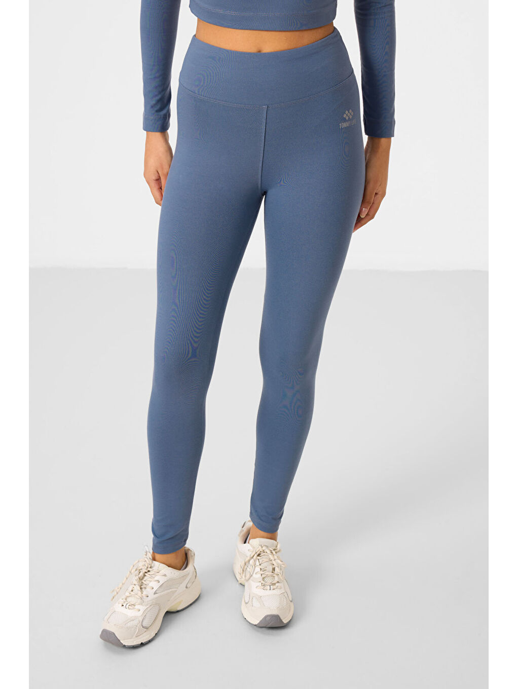 Petrol Yüksek Bel Uzun Kollu Slim Fit Crop Top Kadın Tayt Takım - 95286-3