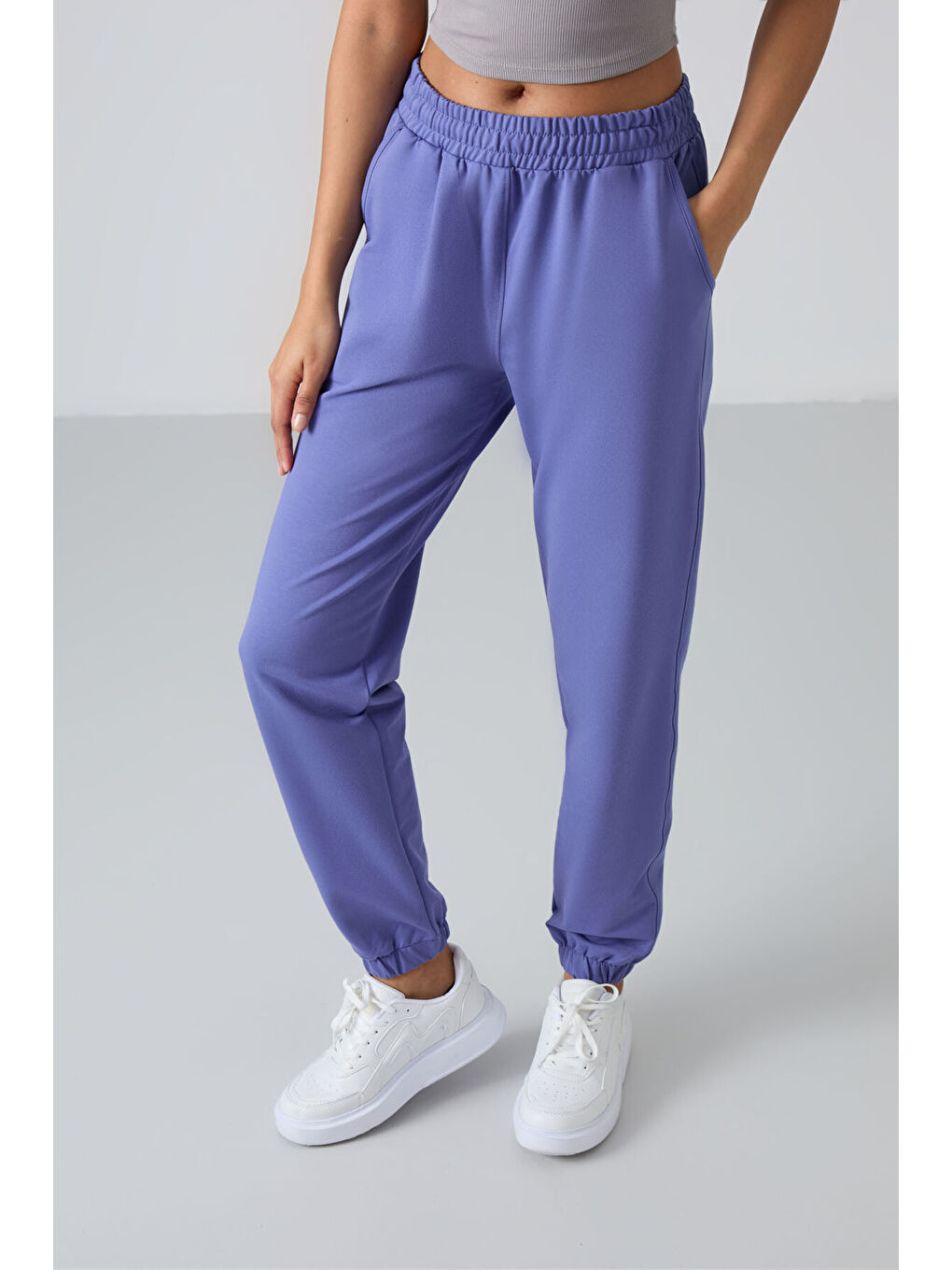 Mor Eflatun Cepli Yüksek Bel Rahat Form Lastik Paça Kadın Eşofman Alt - 94583-4