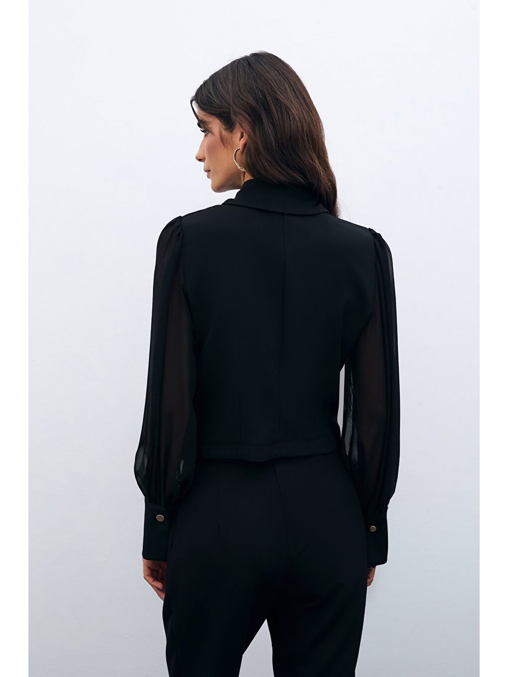 Şifon Kol Gömlek - Siyah-3