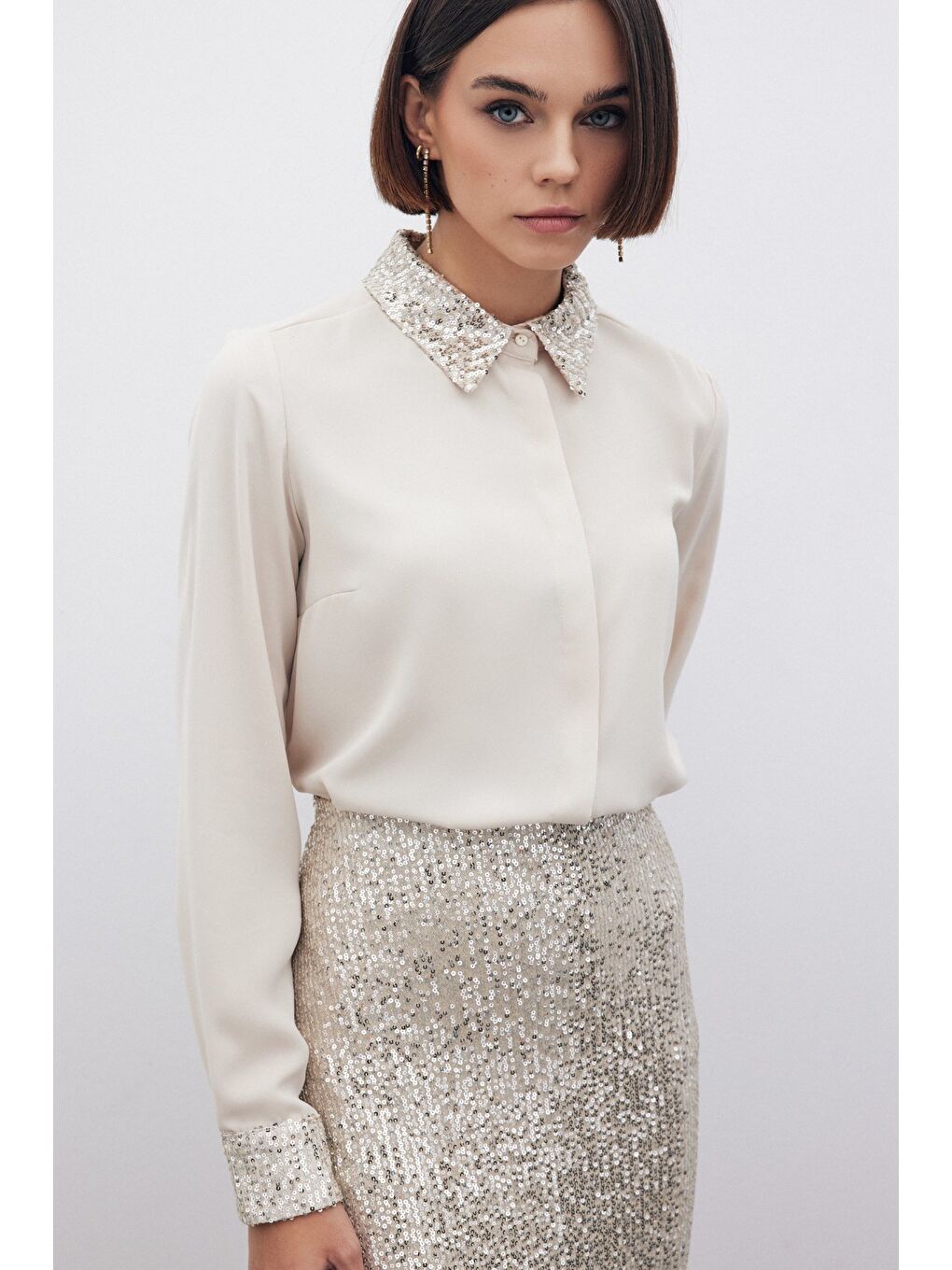 Payet Detaylı Klasik Gömlek - Bej