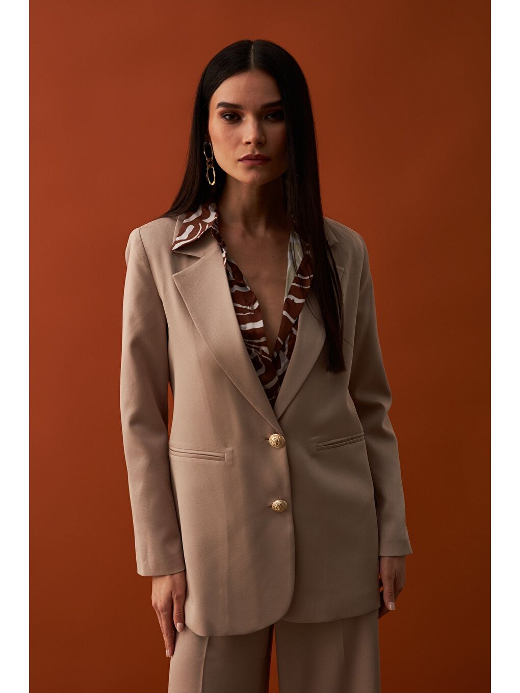 Saten Krep Ceket - Bej