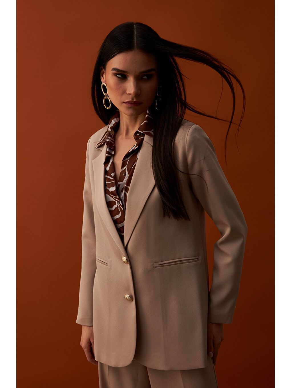 Saten Krep Ceket - Bej-1