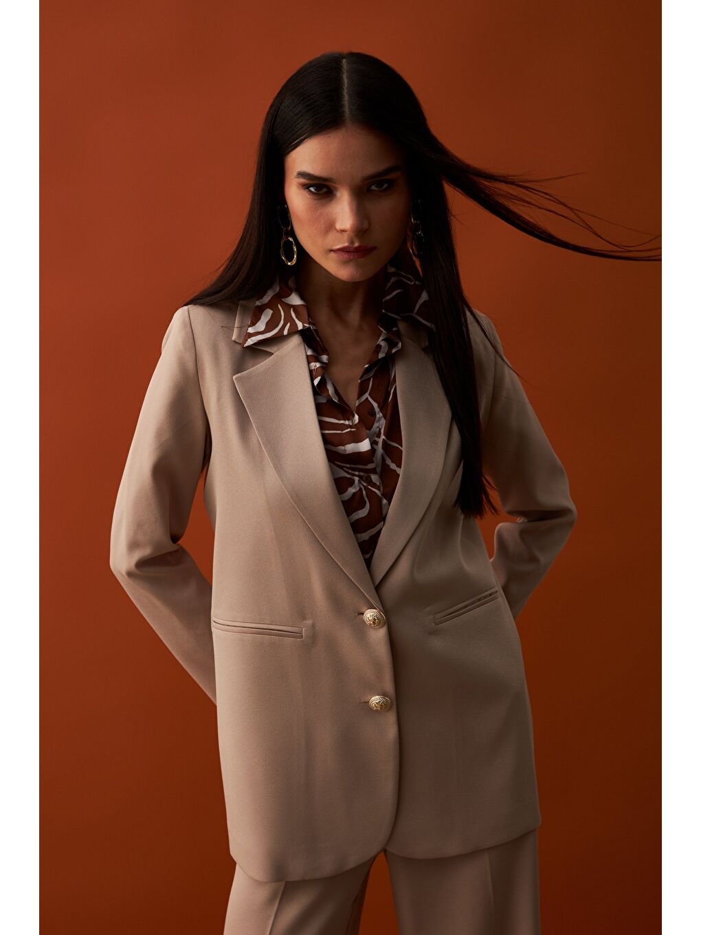 Saten Krep Ceket - Bej-2