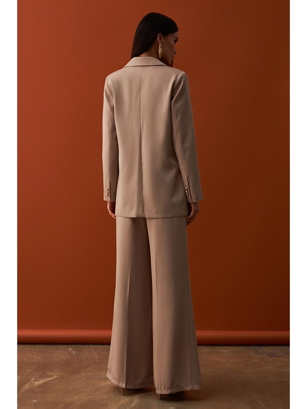 Saten Krep Ceket - Bej-4