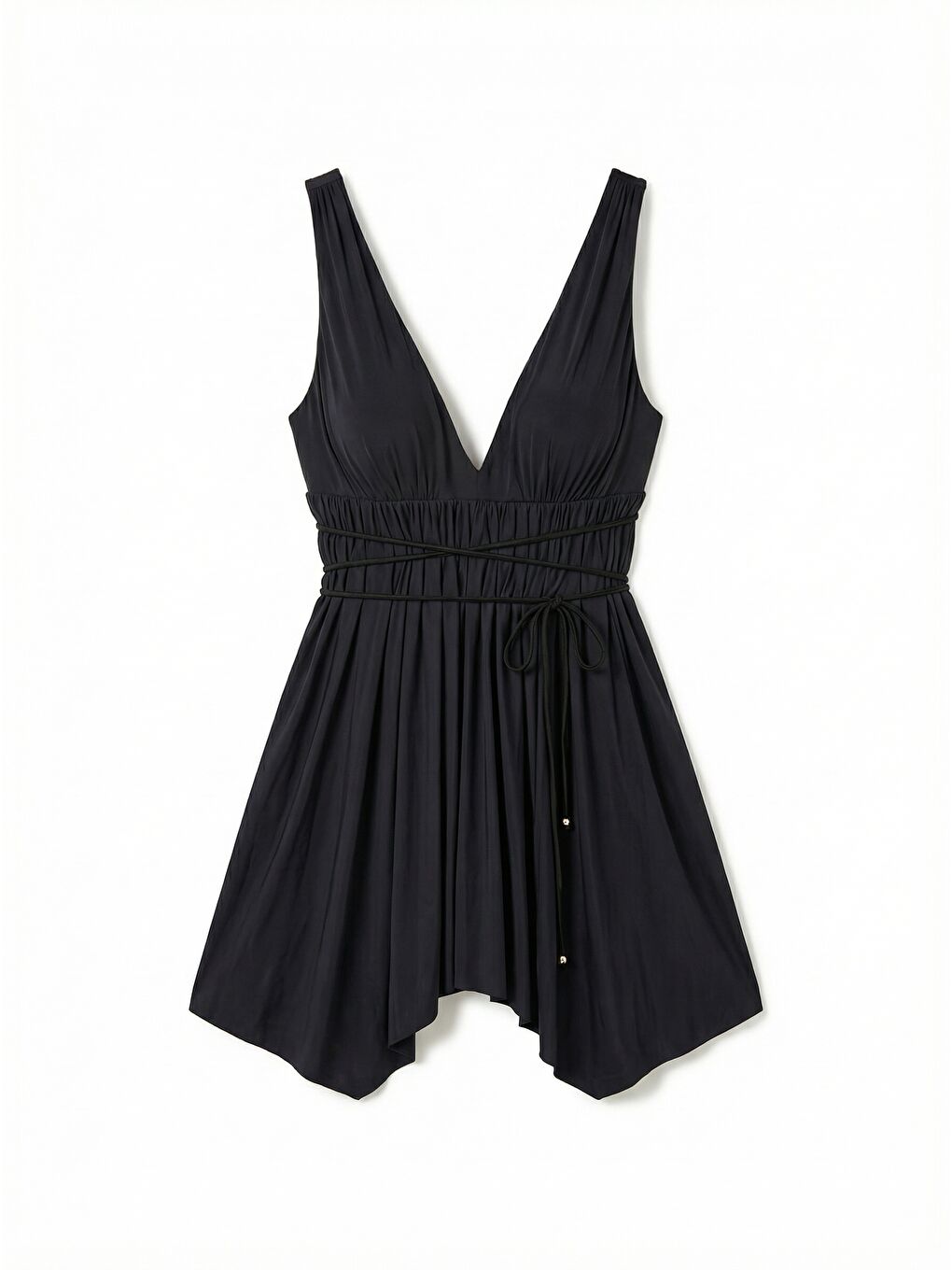 V Yaka Belden Bağlamalı Mayo Etekli Mayo Yüzücü Mayo 3580 Siyah