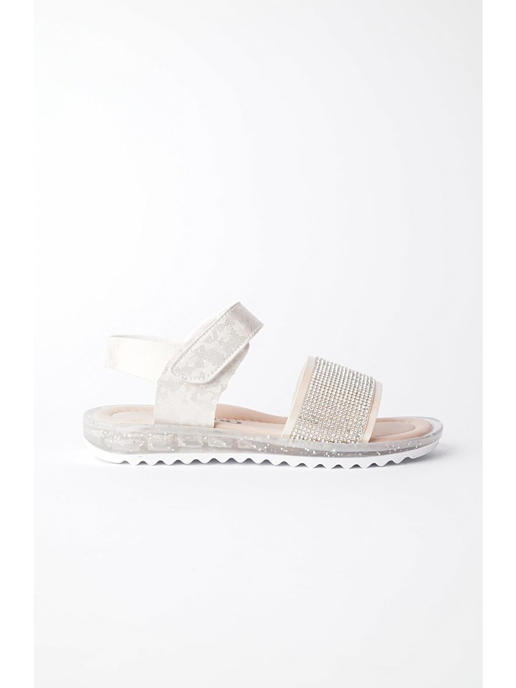 Ekru WİNNİE Günlük Hafif Taban Taşlı  ve Cırtlı Kız Çocuk Sandalet-4