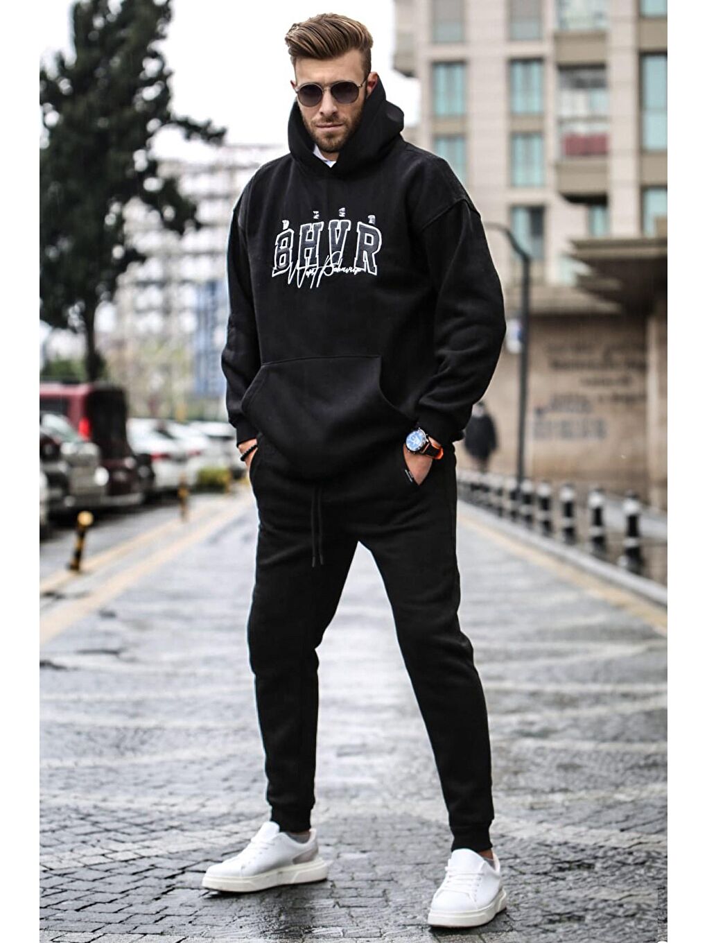 Siyah 3 İplik Şardonlu Erkek Eşofman Takım 5664-1