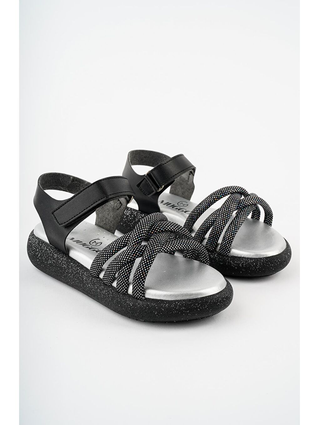 Siyah JAZZ Günlük Ortopedik Hafif Taban Örgü Detaylı Cırtlı Kız Çocuk Sandalet