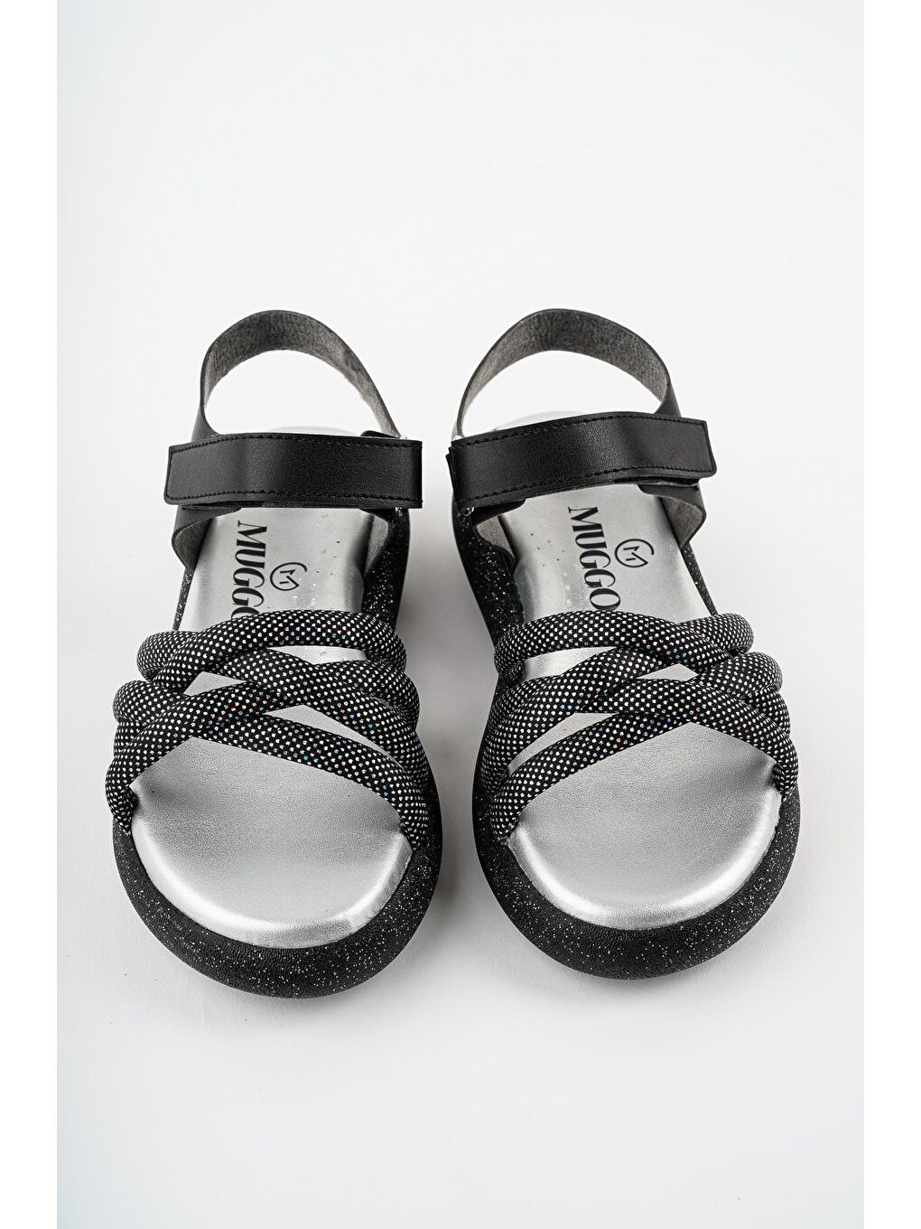 Siyah JAZZ Günlük Ortopedik Hafif Taban Örgü Detaylı Cırtlı Kız Çocuk Sandalet-4