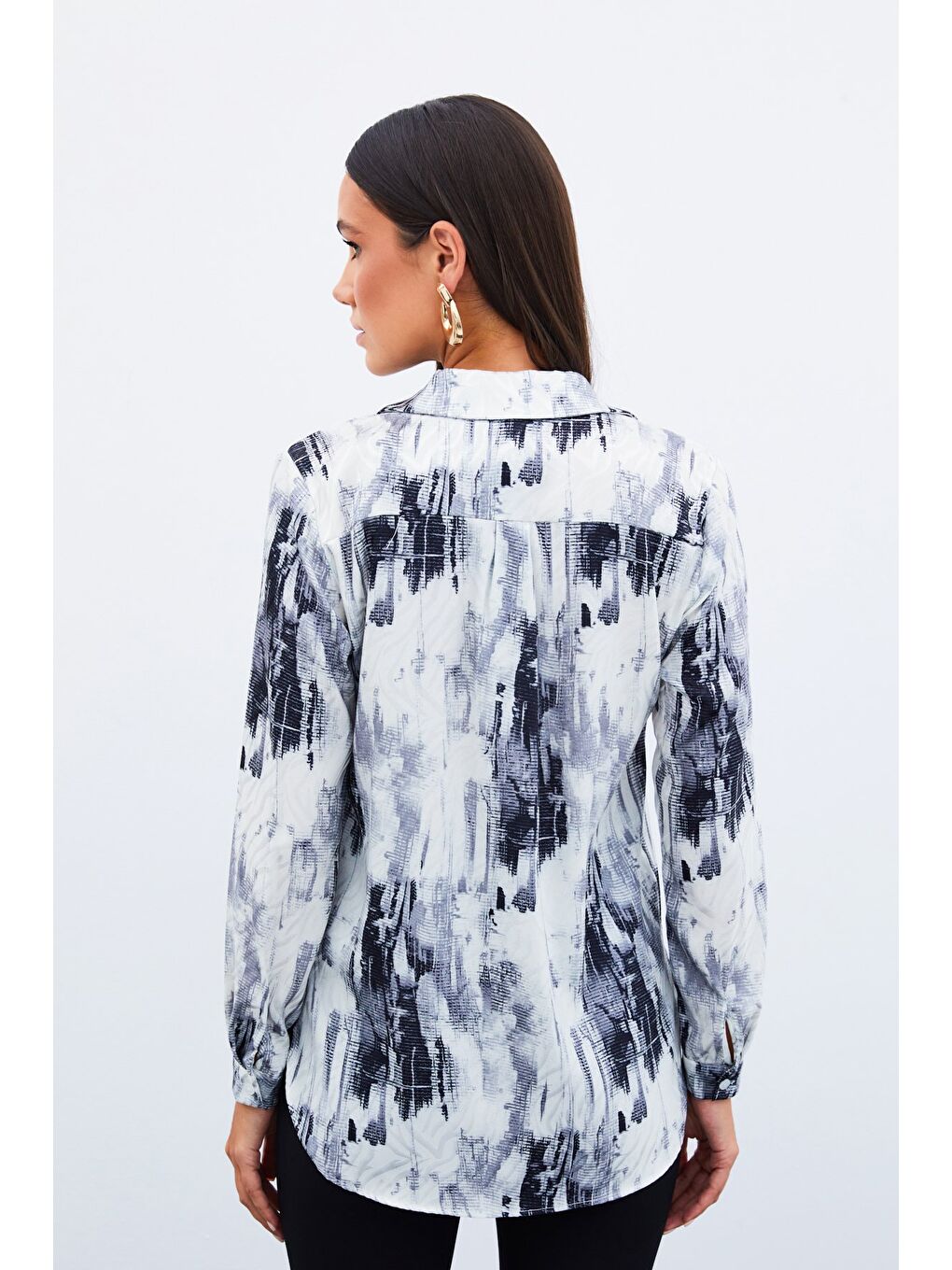 Desenli Düz Gömlek - Siyah-7