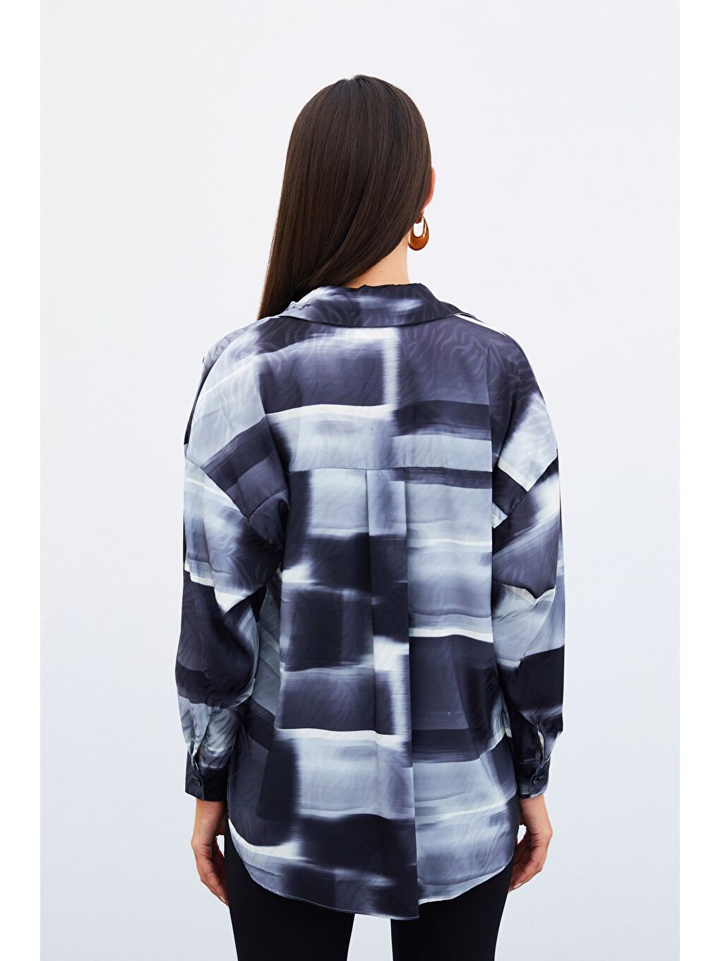 Desenli Uzun Gömlek - Siyah-7