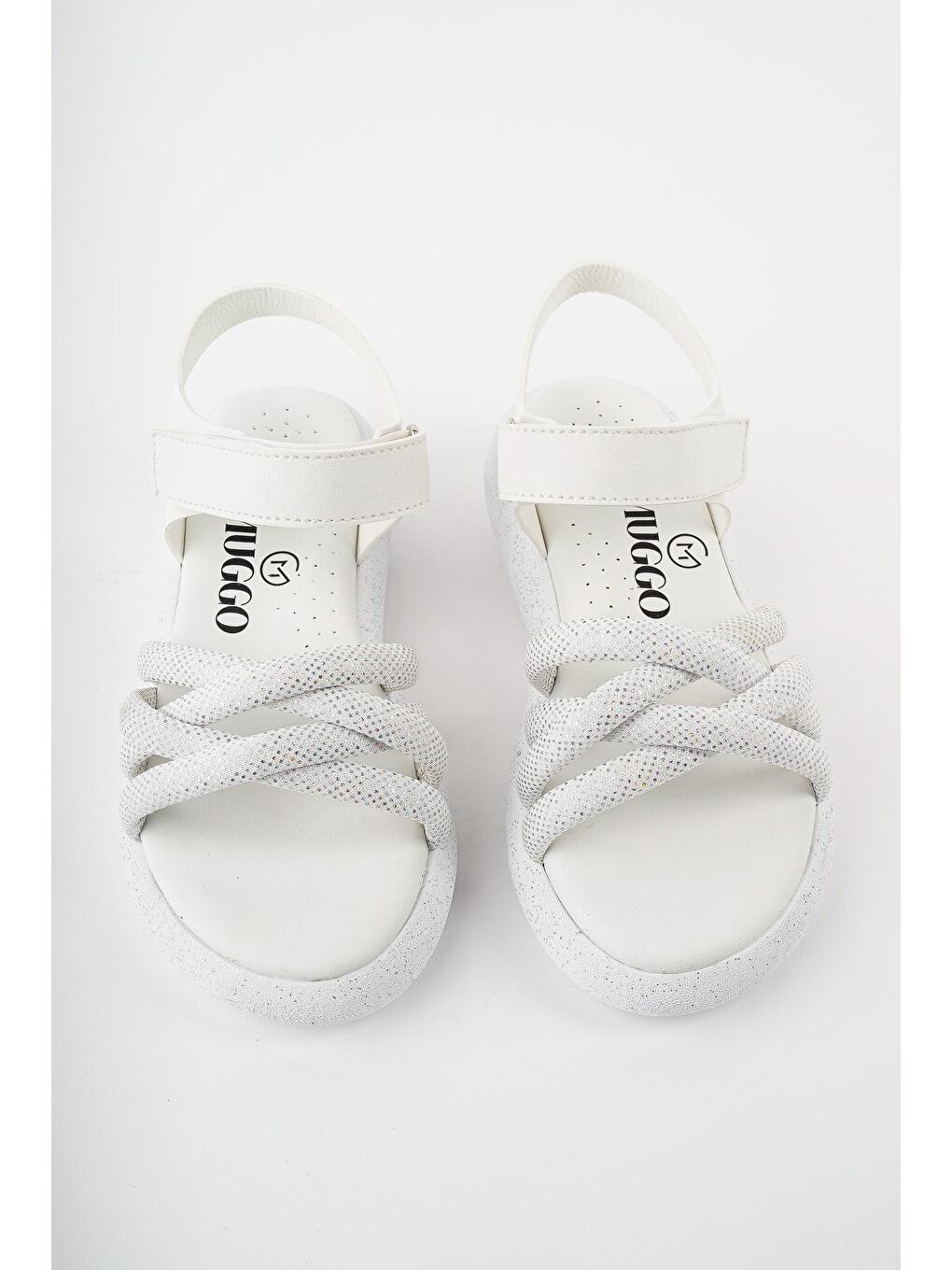 Beyaz JAZZ Günlük Ortopedik Hafif Taban Örgü Detaylı Cırtlı Kız Çocuk Sandalet-4