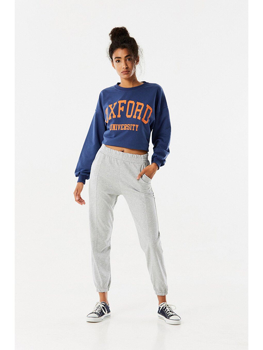 İndigo Oxford Baskılı Bisiklet Yaka Sweatshirt-2