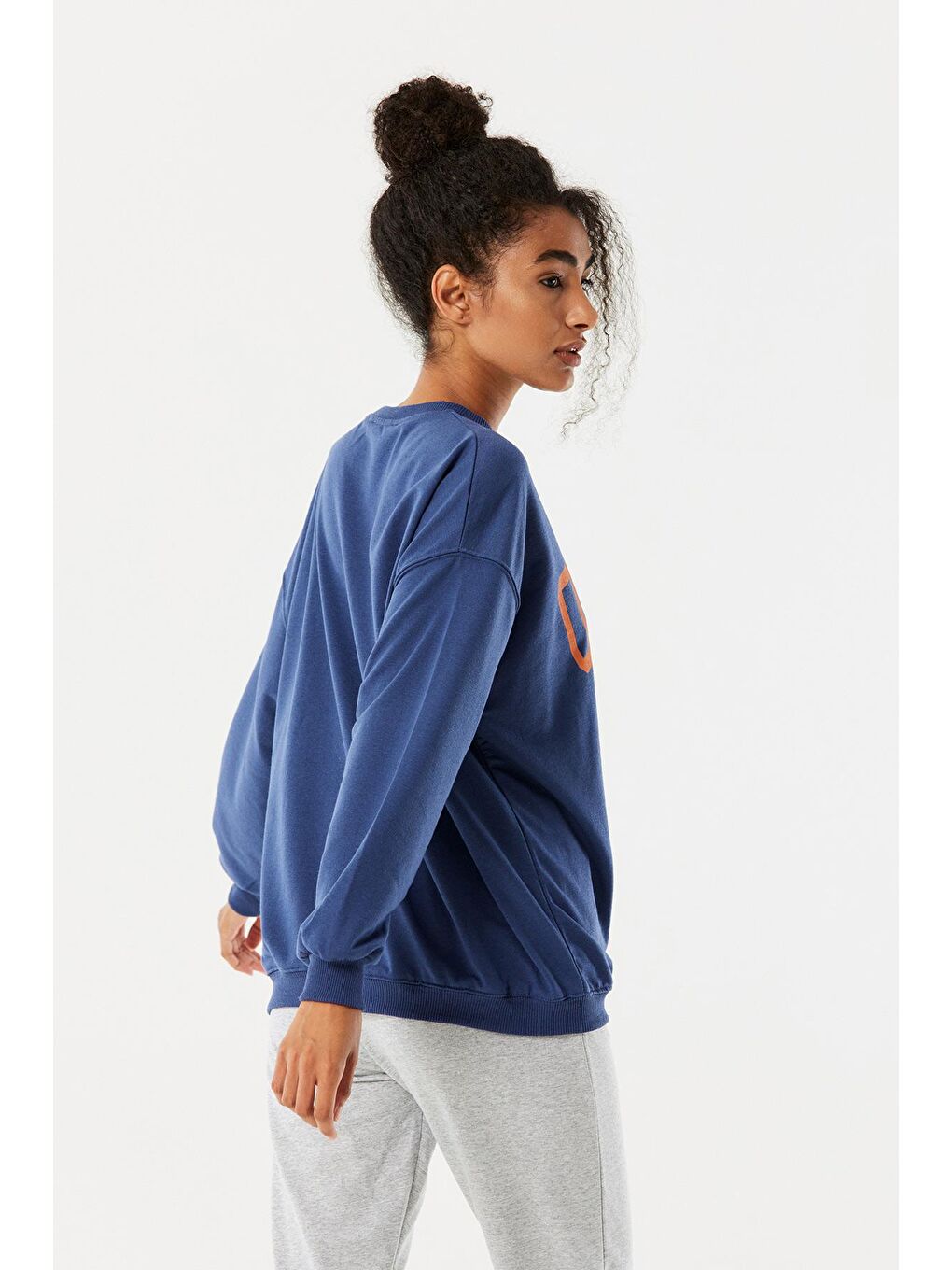 İndigo Oxford Baskılı Bisiklet Yaka Sweatshirt-3