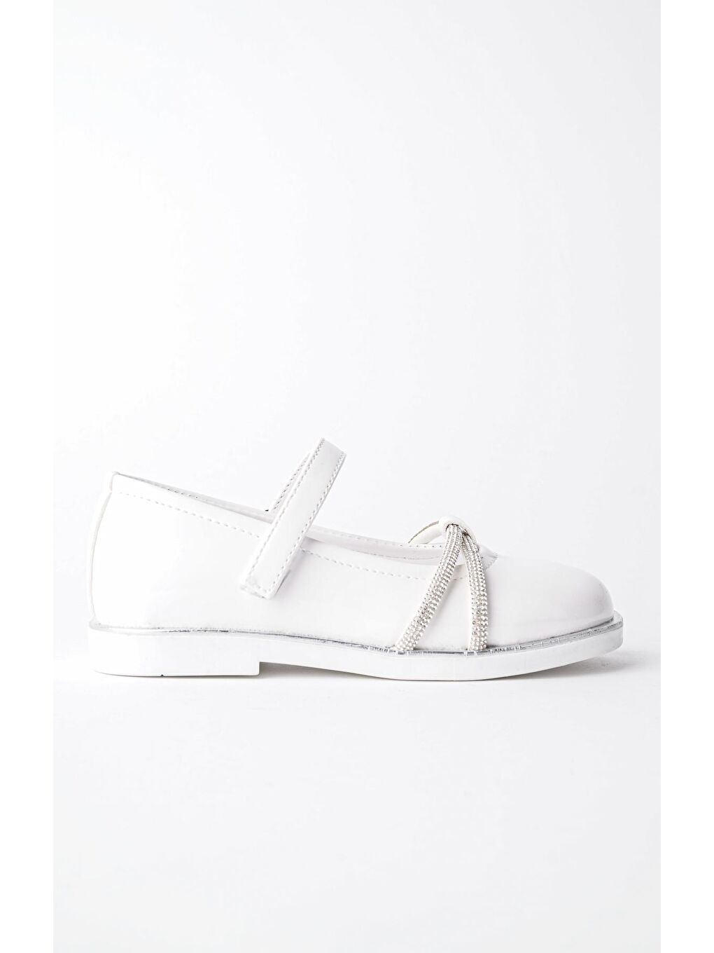 Beyaz Günlük Ortopedik Hafif Taban Taşlı ve Cırtlı Kız Çocuk Babet-4