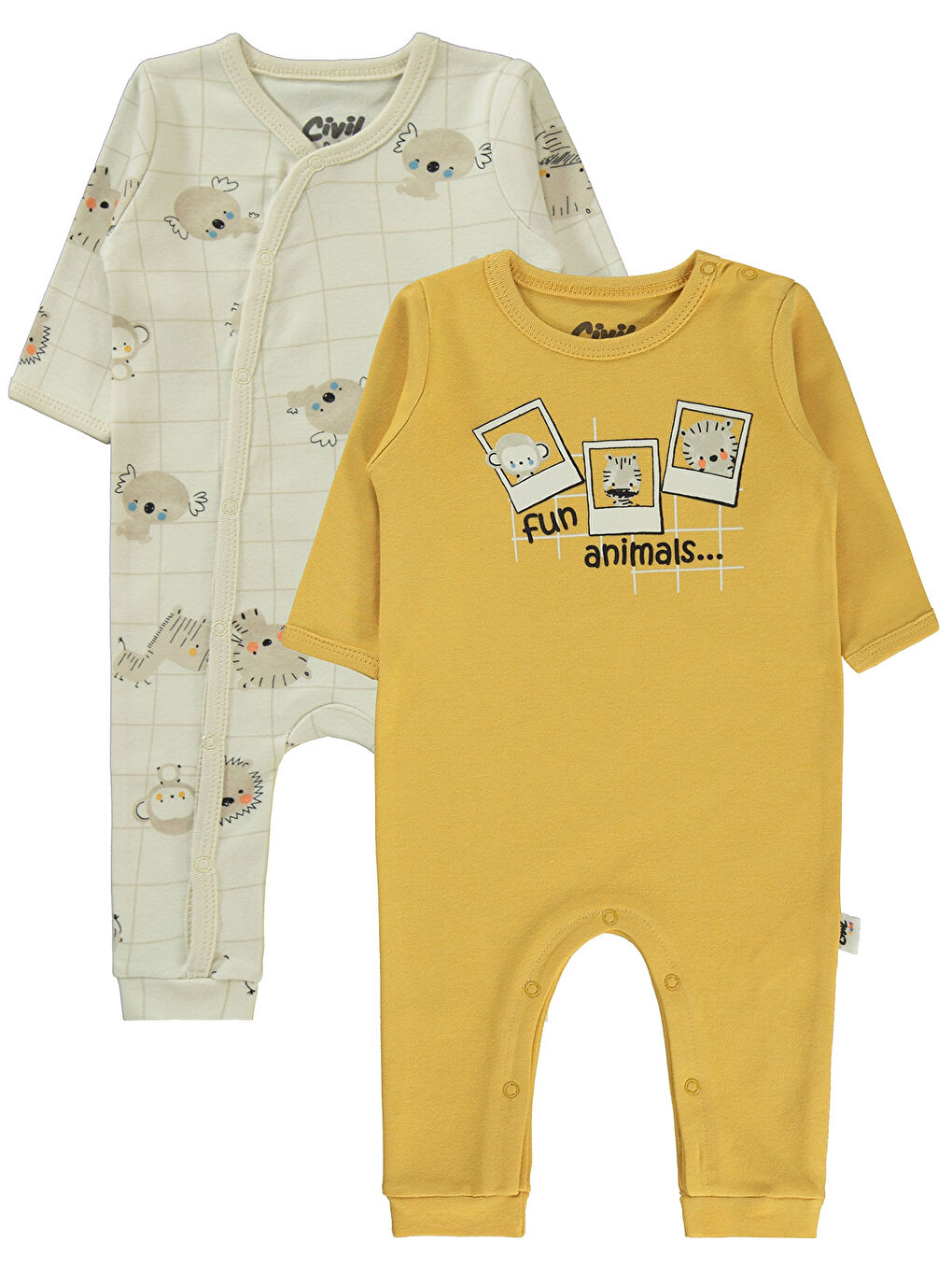 Kahverengi Baby Erkek Bebek 2'li Patiksiz Tulum 3-9 Ay Hardal