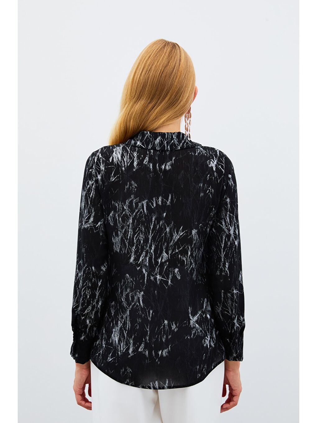 Parlak Desenli Gömlek - Siyah-Gümüş-5