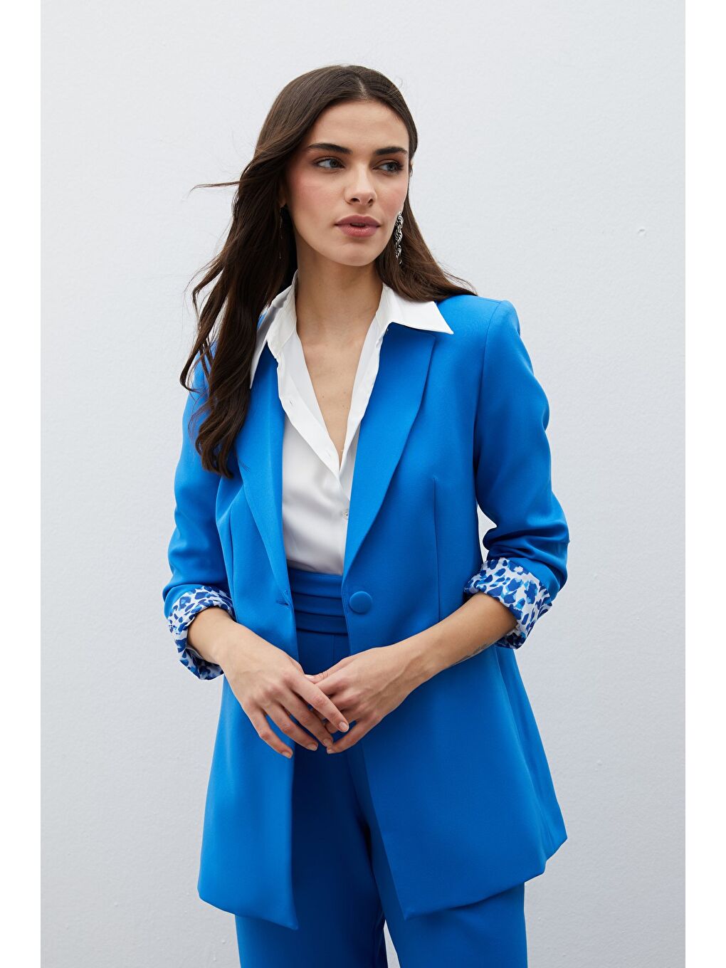 Mono Yaka Klasik Ceket - İndigo-4