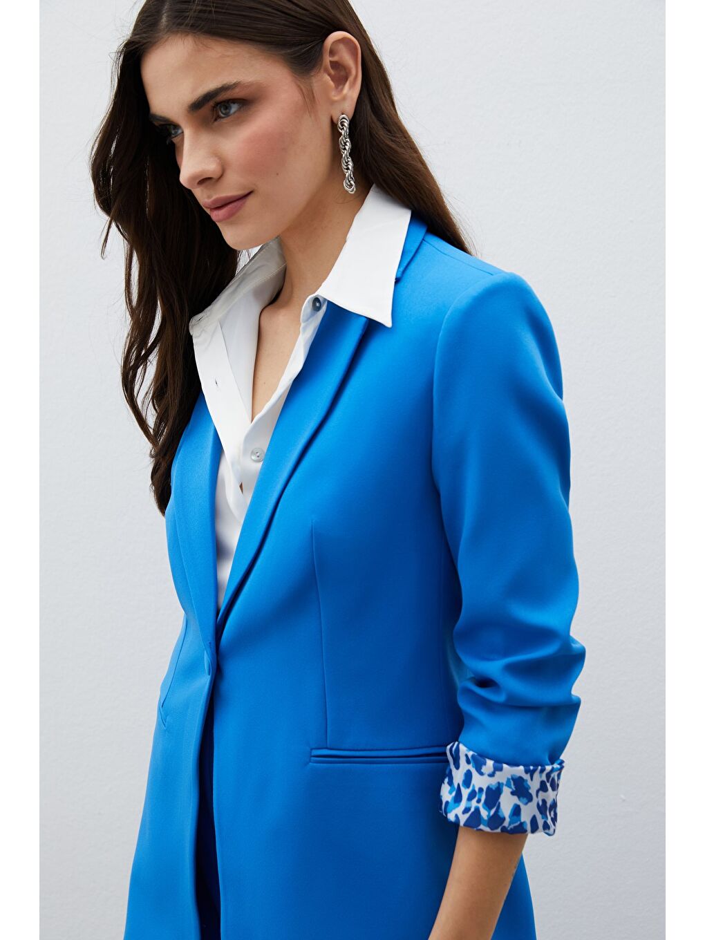 Mono Yaka Klasik Ceket - İndigo-6