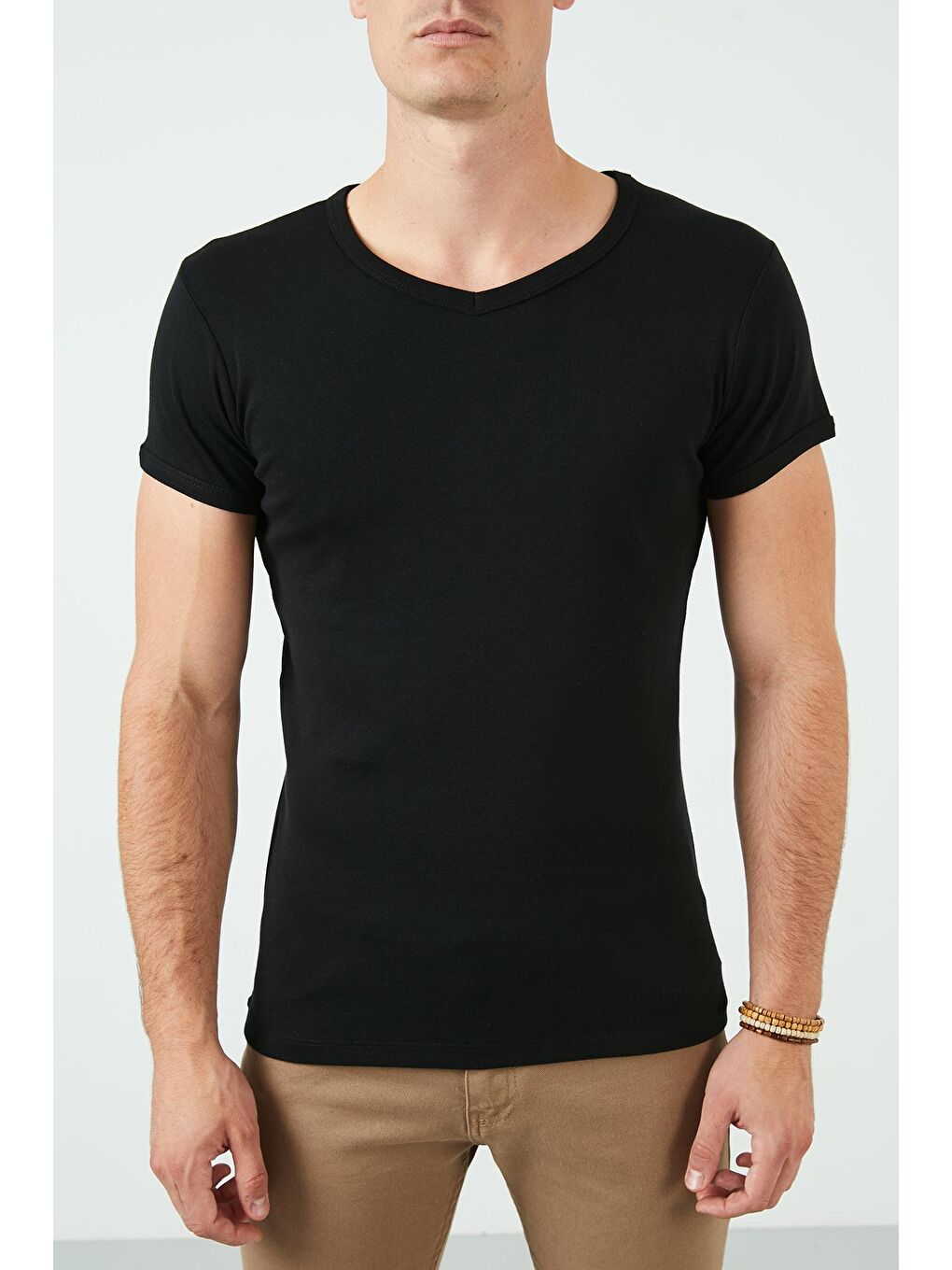 Siyah V Yaka Slim Fit %100 Pamuk Tişört 5412043-4