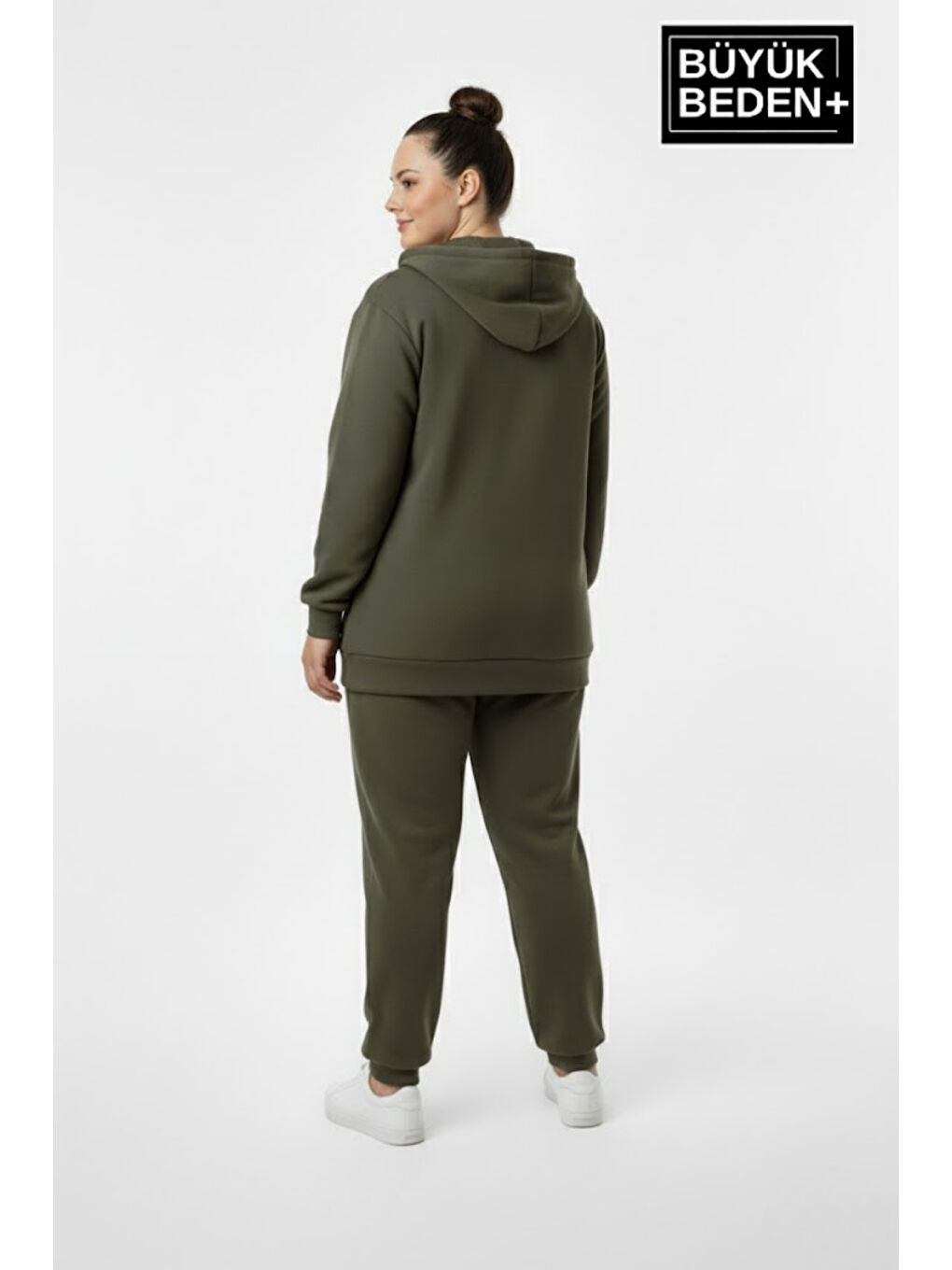 Haki Kadın Büyük Beden Kapüşonlu Fermuarlı N Baskılı Sweatshirt Hırka SPR26BHRK922-1