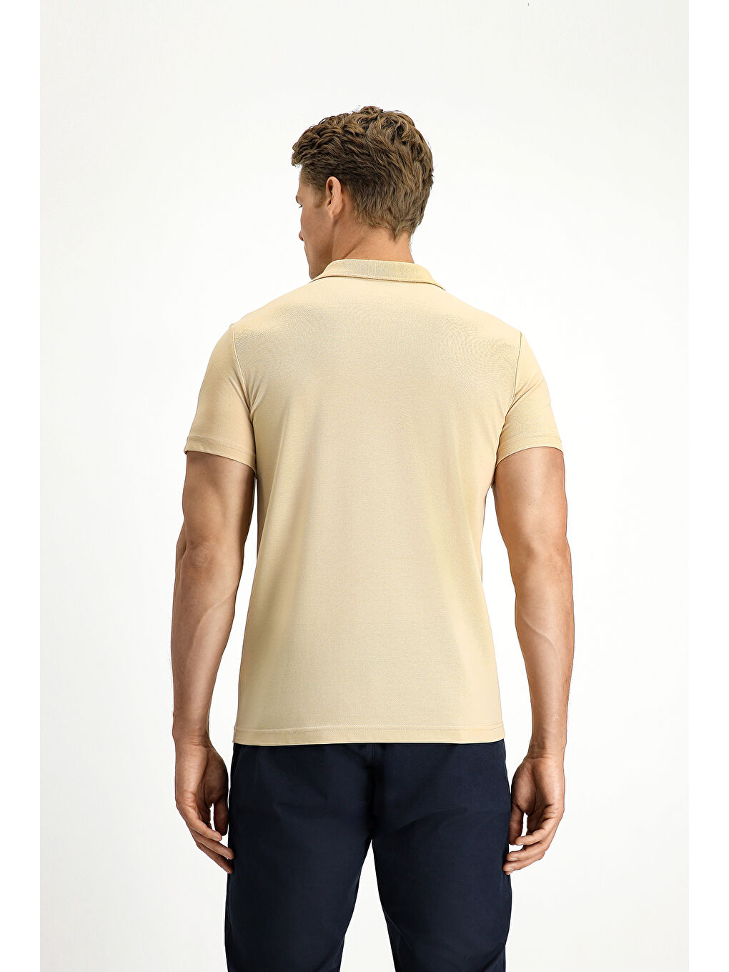 Bej Slim Fit Dar Kesim Pamuklu Polo Yaka Tişört-3