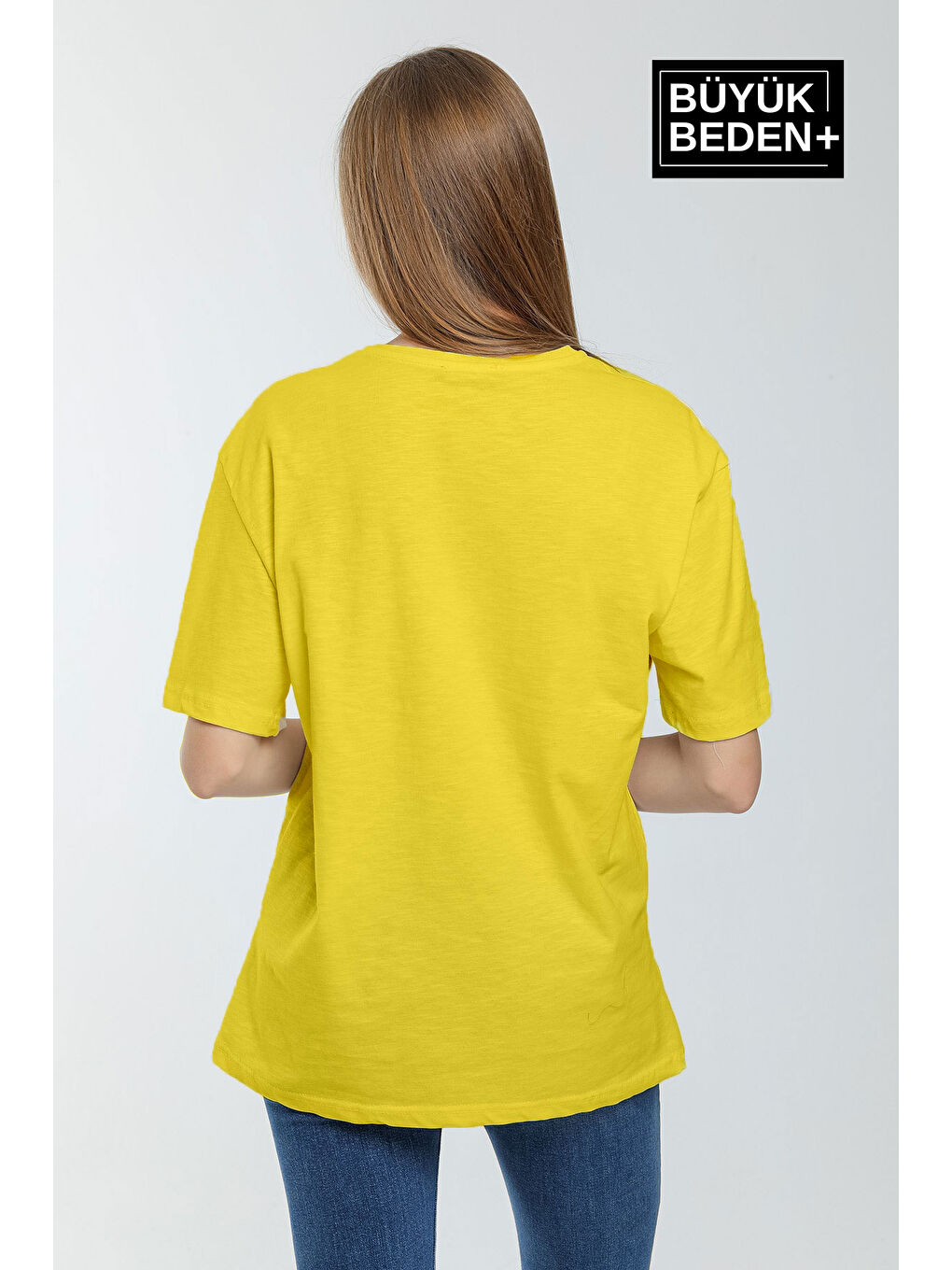Sarı Kadın Büyük Beden Bisiklet Yaka Tshırt SPR25BTSK10-1