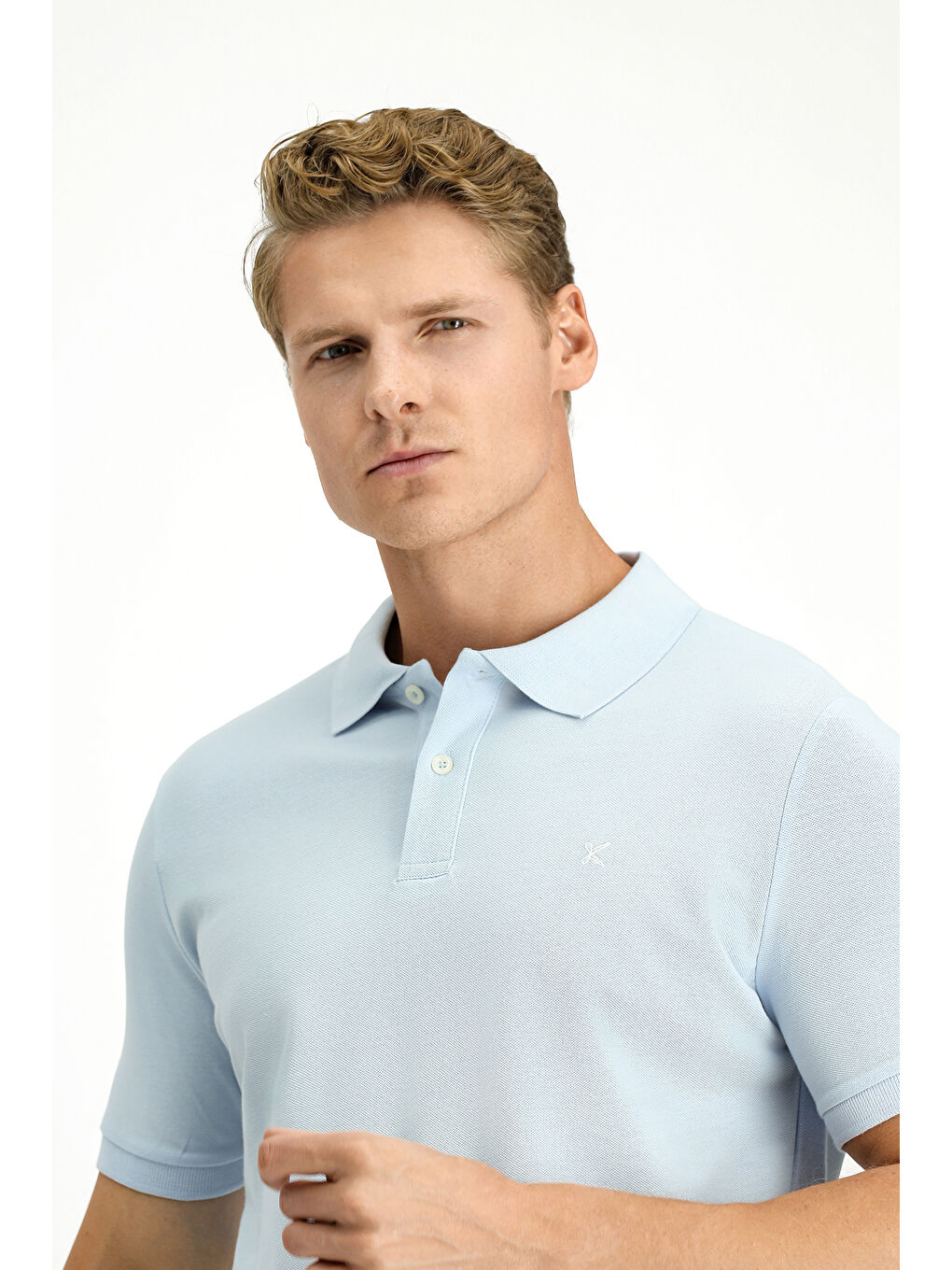 Mavi Polo Yaka Slim Fit Dar Kesim Nakışlı Pamuk %100 Pamuk Tişört-2