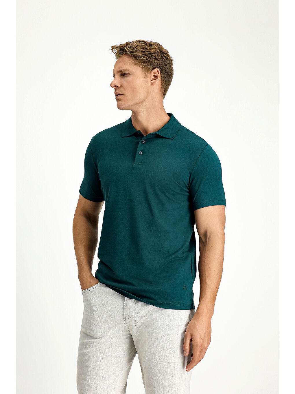 Yeşil Slim Fit Dar Kesim Pamuklu Polo Yaka Tişört-2