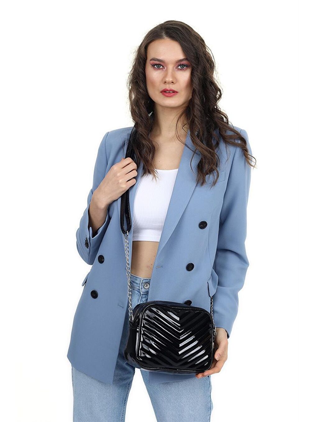 Siyah Rugan Kadın Zincir Askılı Kapitone Omuz Çantası-3