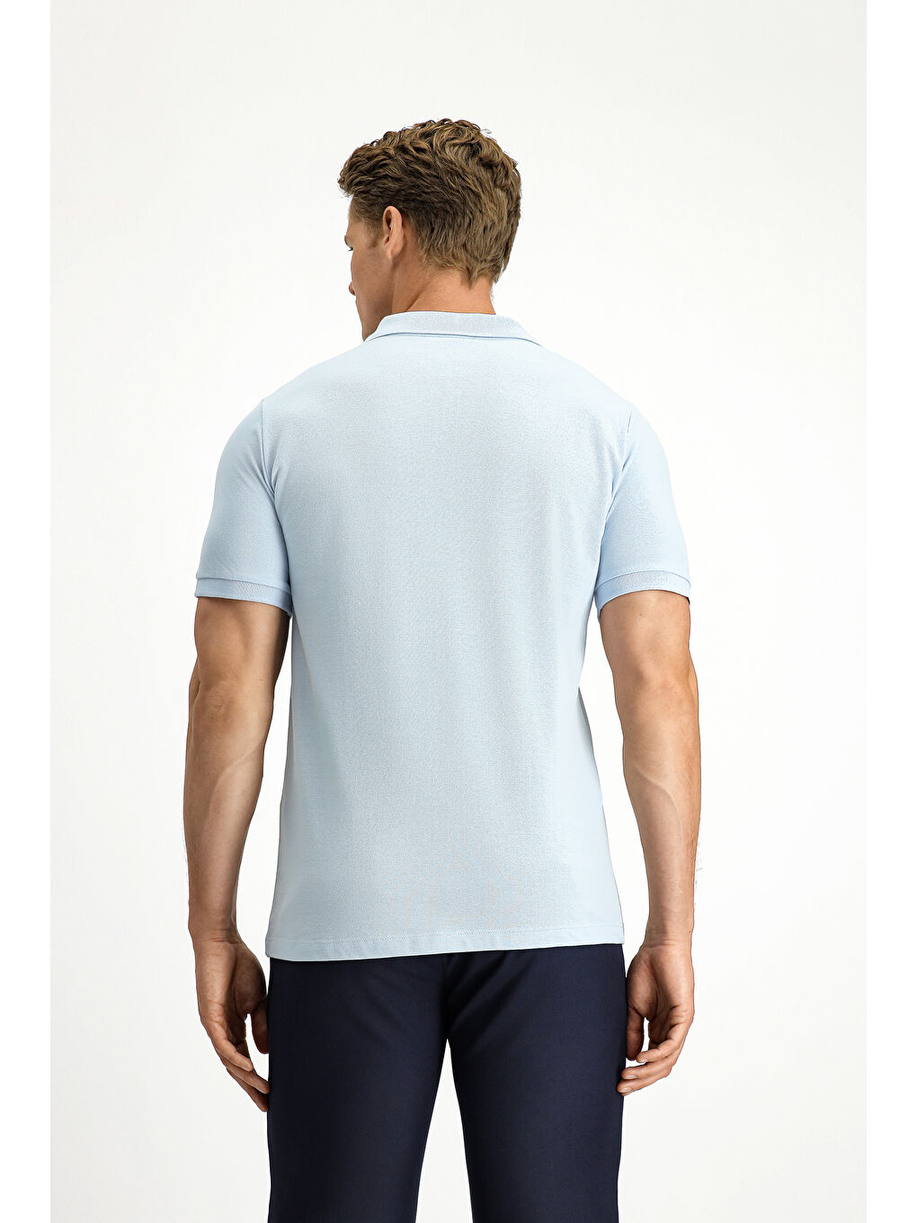 Mavi Polo Yaka Slim Fit Dar Kesim Nakışlı Pamuk %100 Pamuk Tişört-3