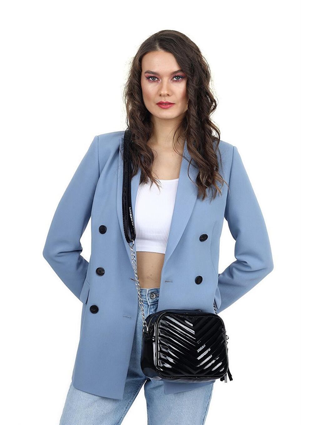 Siyah Rugan Kadın Zincir Askılı Kapitone Omuz Çantası-4