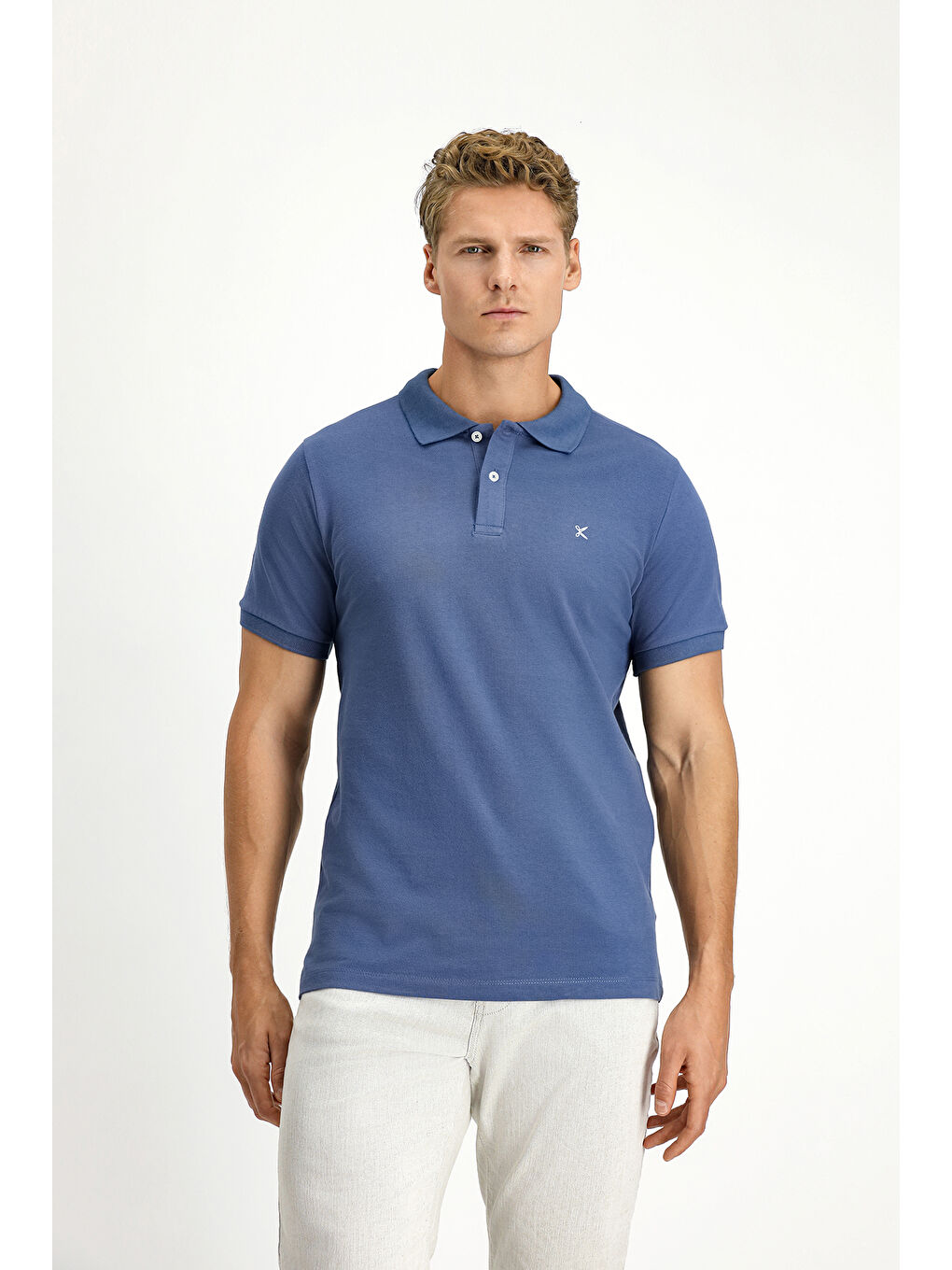 İndigo Polo Yaka Slim Fit Dar Kesim Nakışlı Pamuk %100 Pamuk Tişört-2