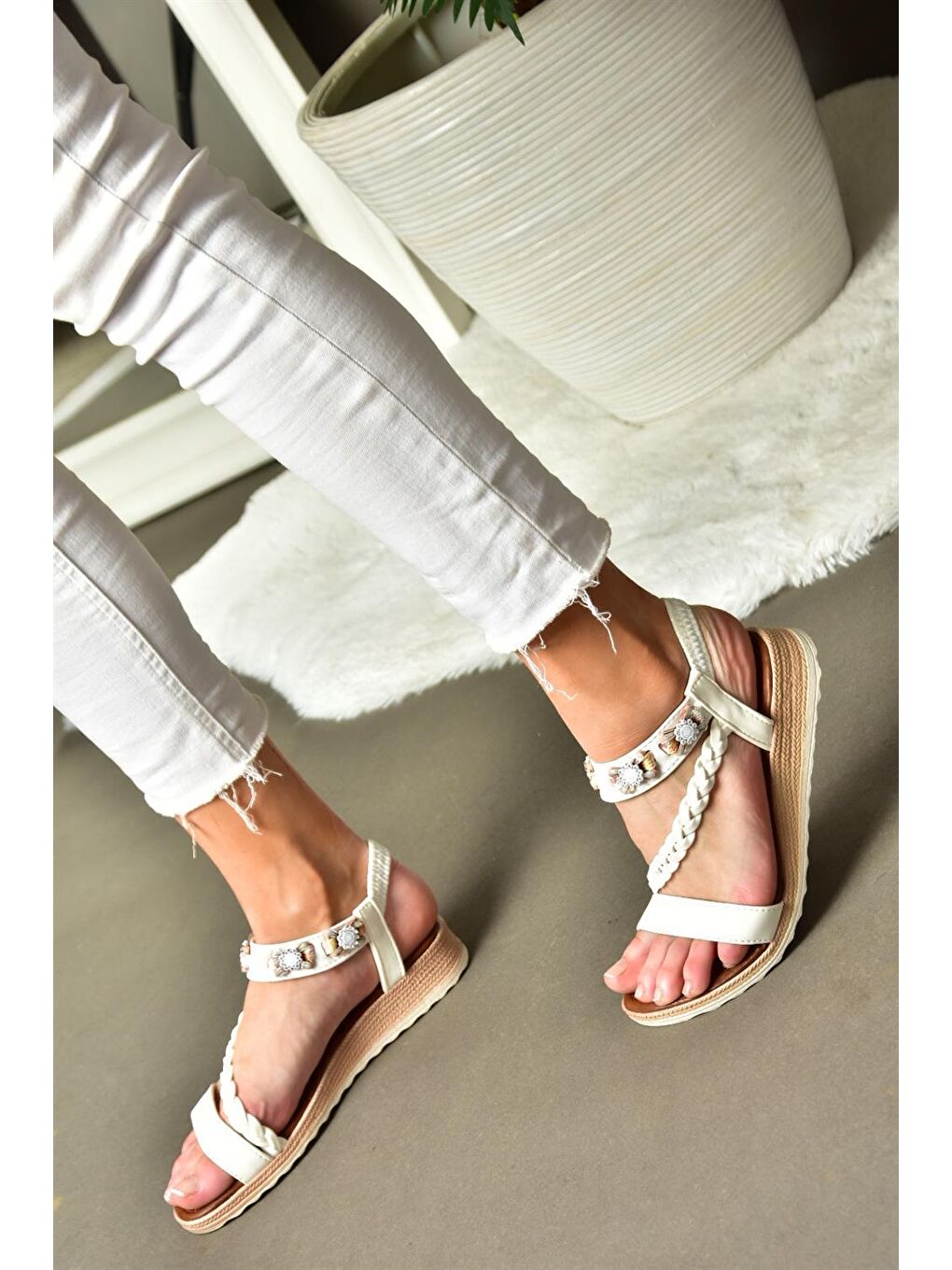 M258313409 Beyaz Kadın Sandalet-3