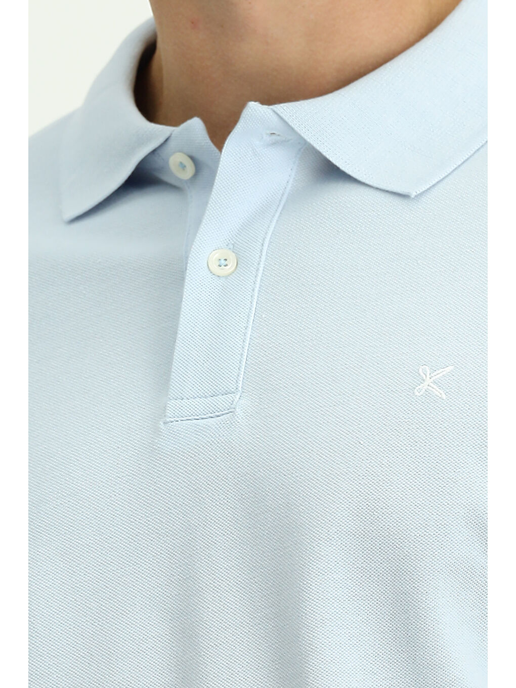 Mavi Polo Yaka Slim Fit Dar Kesim Nakışlı Pamuk %100 Pamuk Tişört-4