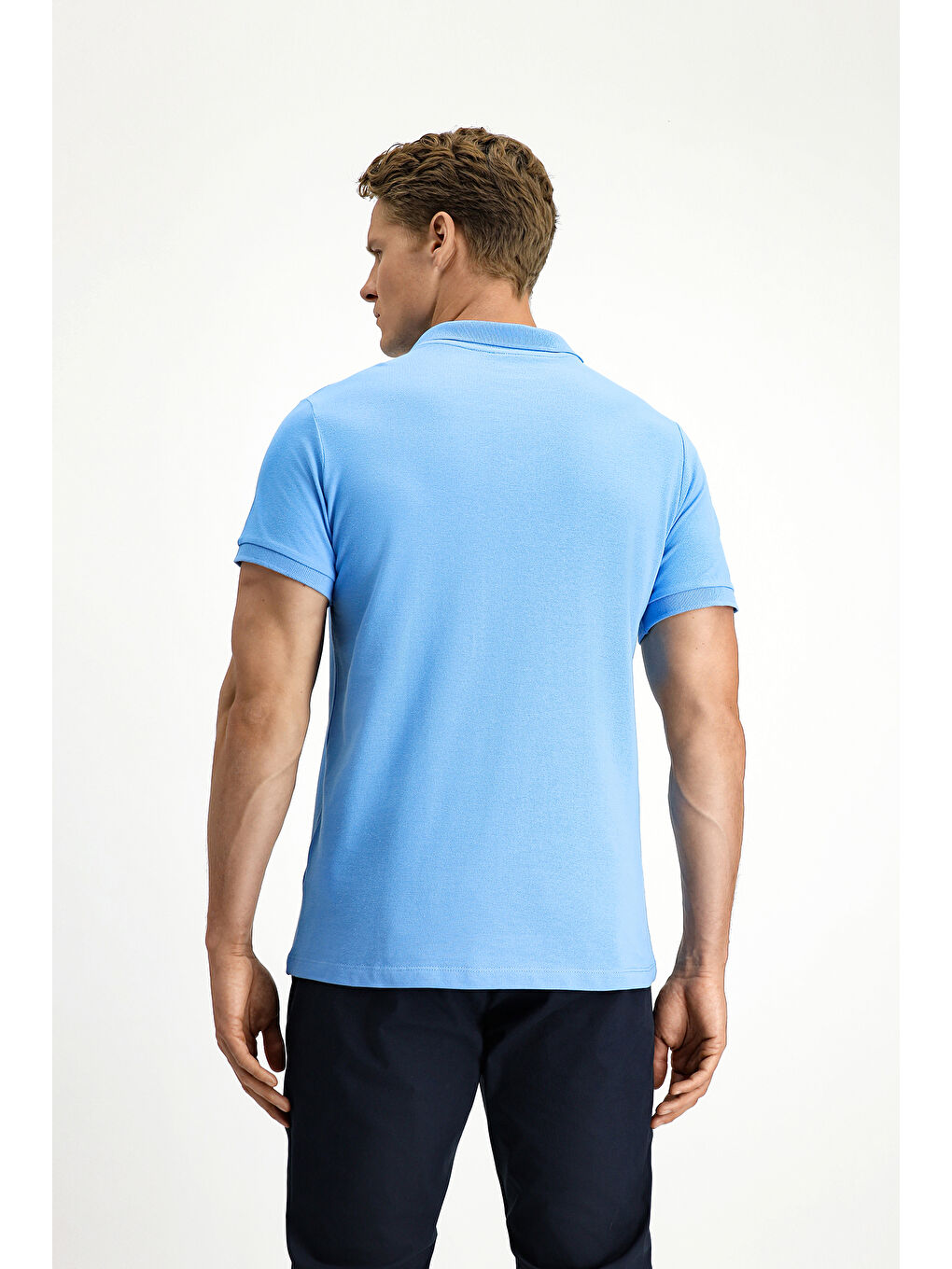 Mavi Polo Yaka Slim Fit Dar Kesim Nakışlı Pamuk %100 Pamuk Tişört-3