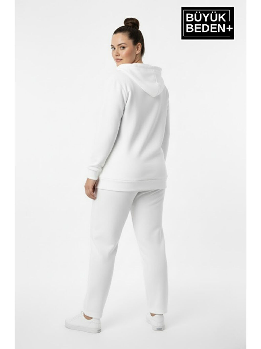 Ekru Kadın Büyük Beden Fermuarlı Kapüşonlu Unified Baskılı Sweatshirt Hırka SPR26BHRK924-1