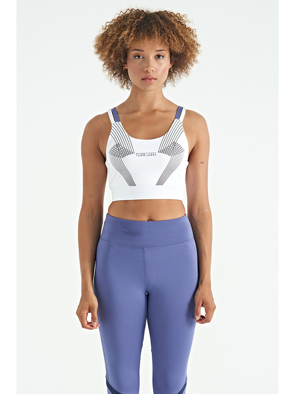 Beyaz Baskılı Sırt Çapraz Detaylı Dalgıç Kumaş Dar Kalıp Kadın Büstiyer - 97273