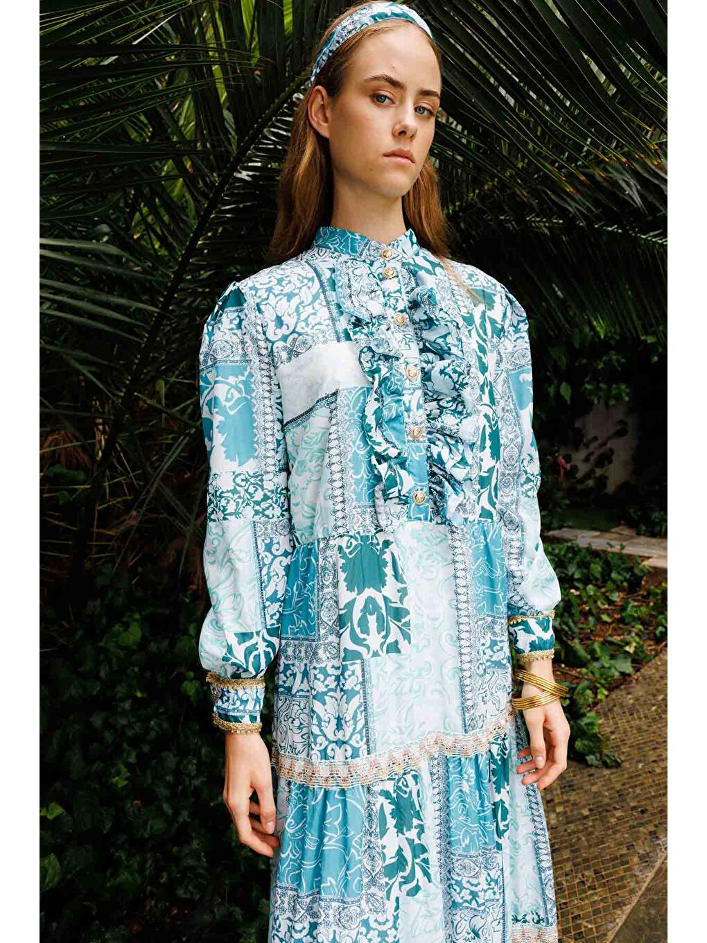 Floral Etnik Baskılı Elbise - Yeşil-1