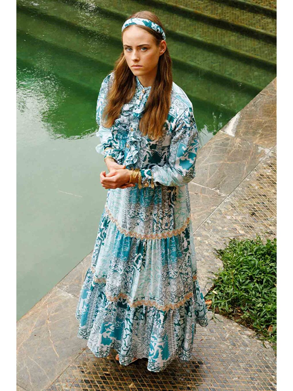 Floral Etnik Baskılı Elbise - Yeşil-2