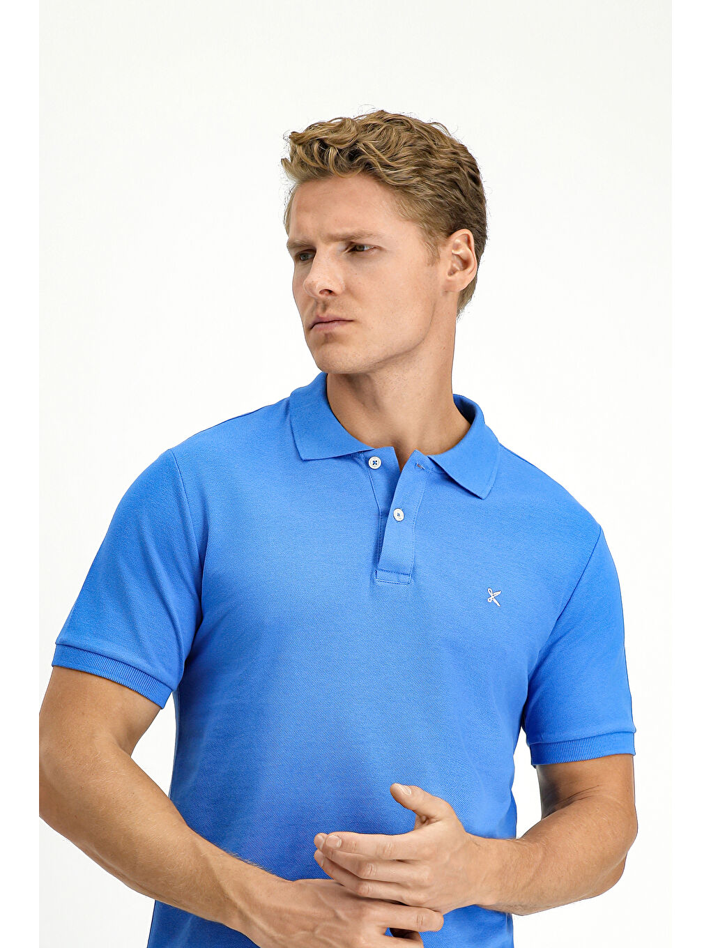 Mavi Polo Yaka Slim Fit Dar Kesim Nakışlı Pamuk Tişört-2