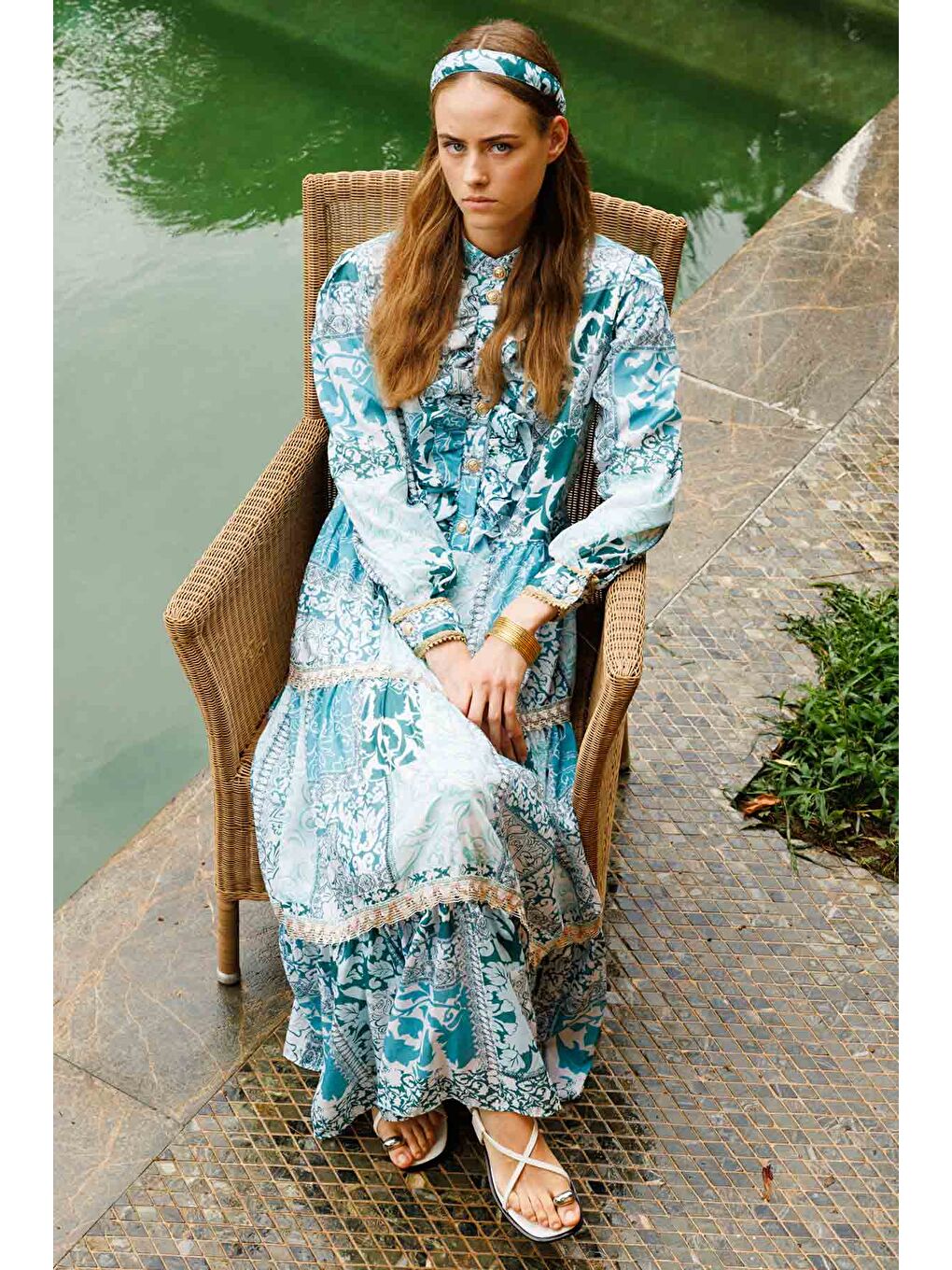 Floral Etnik Baskılı Elbise - Yeşil-4